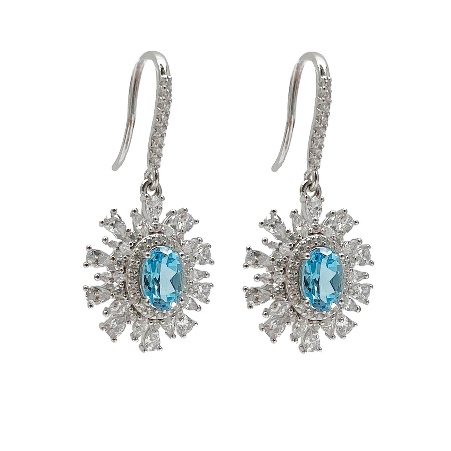 Women’s Blue Topaz Birthstone Sterling Silver Flower Setting Earrings Ms. Donna