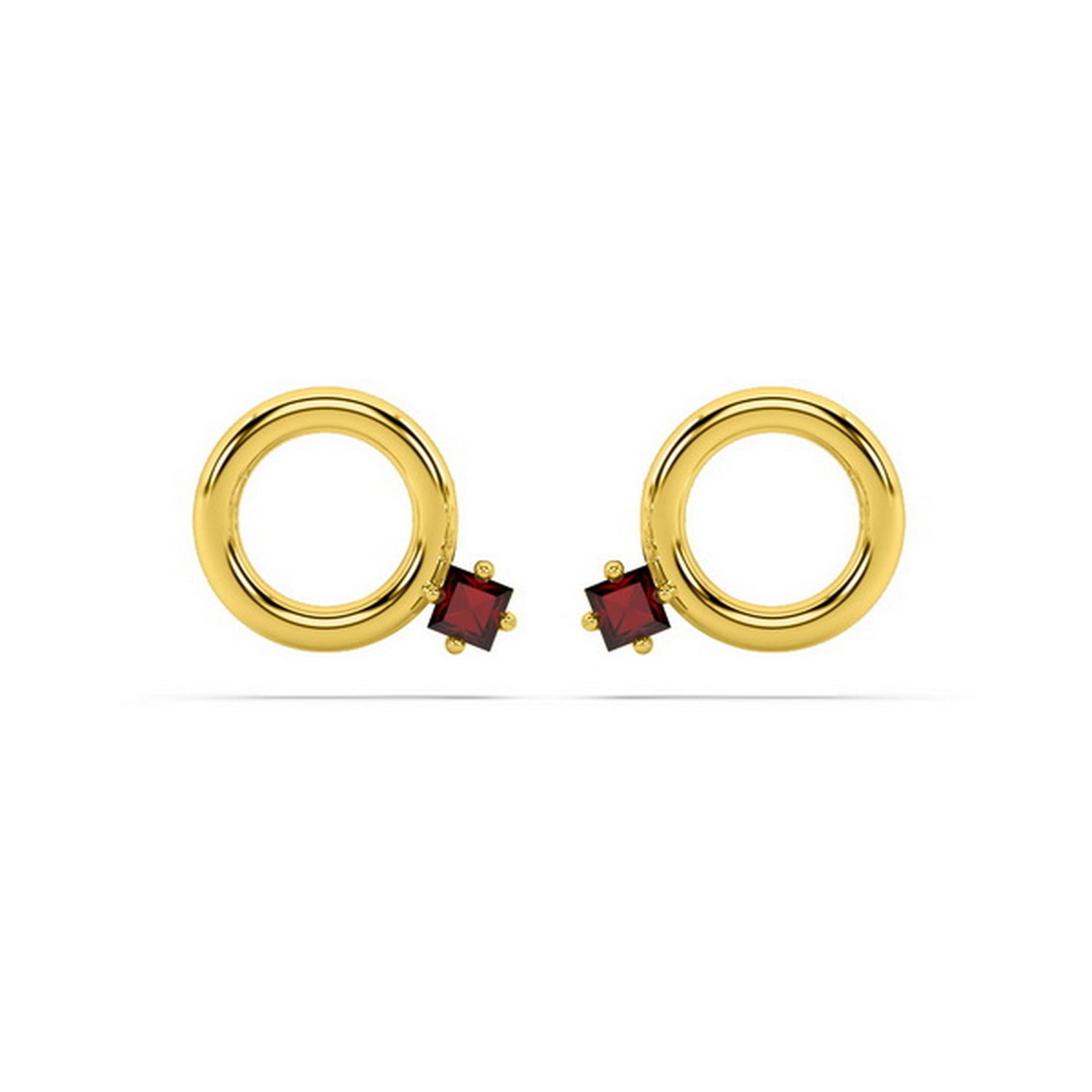 Women’s Square Ruby Donut Stud - Gold Oni Fine Jewelry