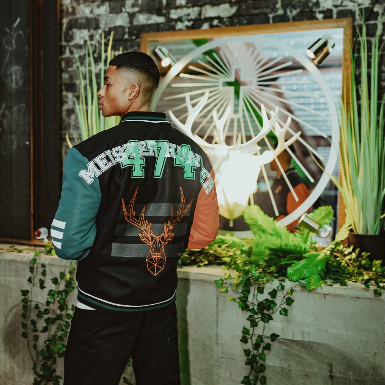 Back Wolf Detail Varsity Jacket