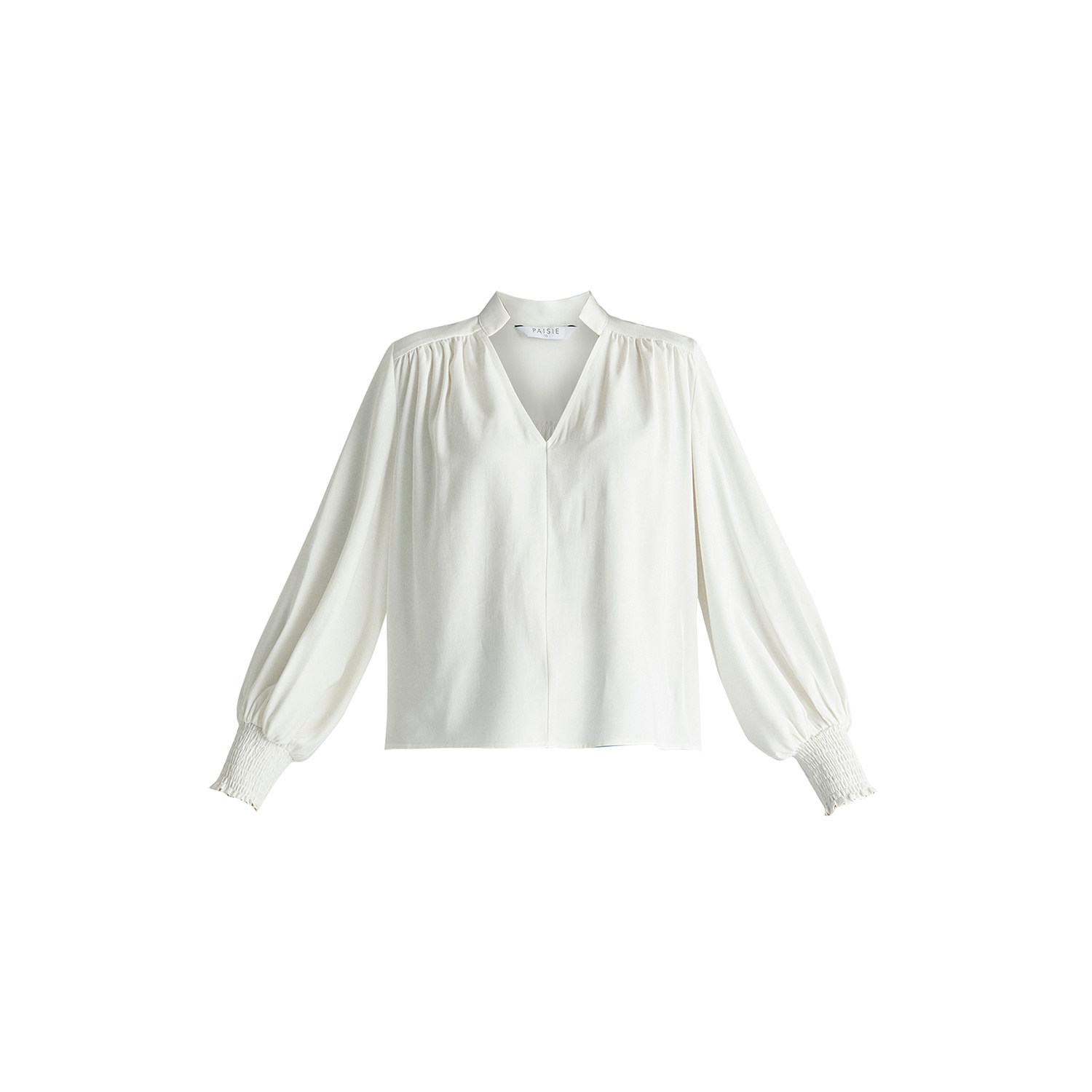 Paisie Women's V-neck Blouse With Gathered Detail In White In White