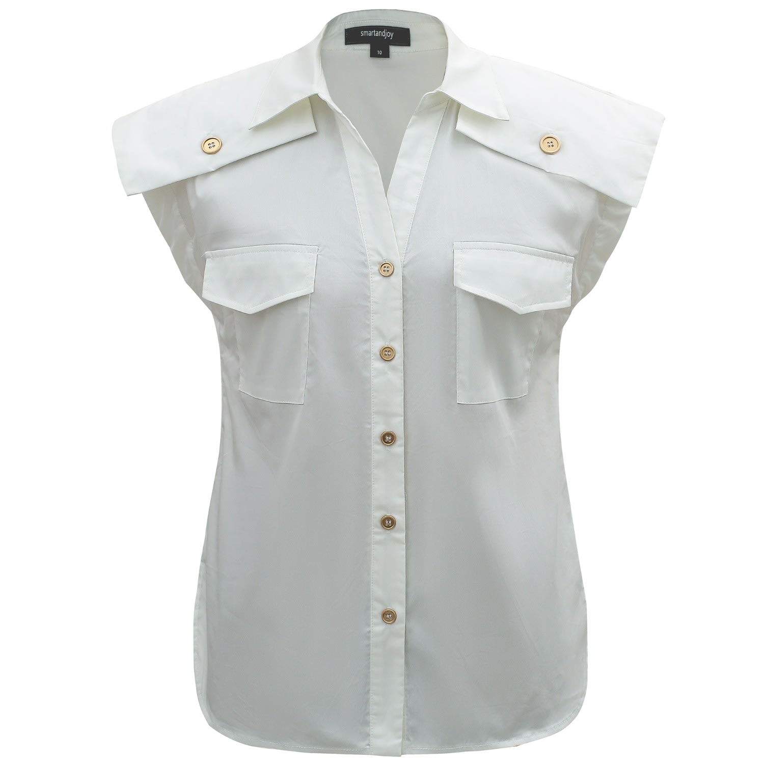 Smart And Joy Women's White Sleeveless Shirt With Flaps On Shoulders In White