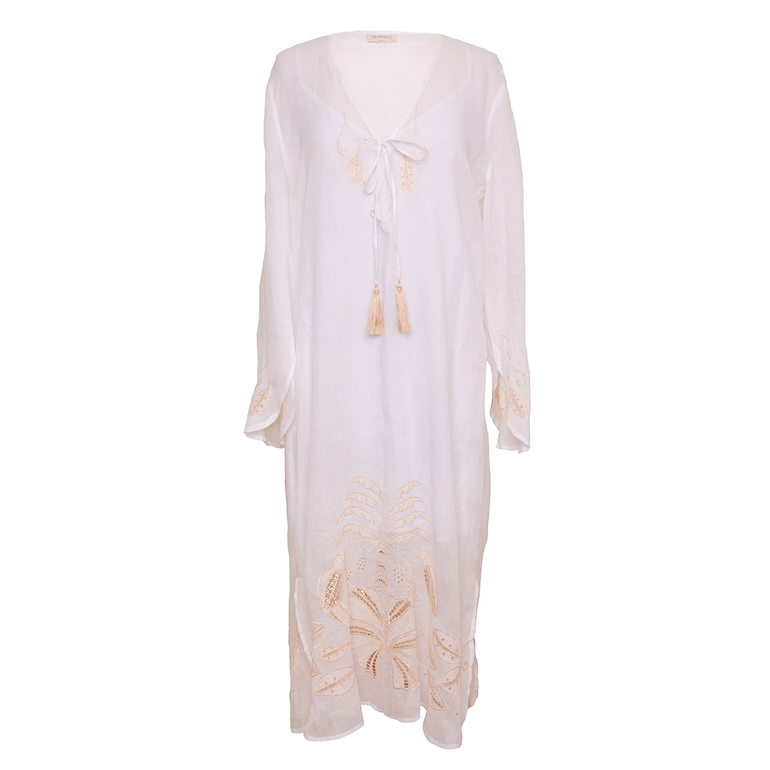 Women’s Jet-Setter Tabard Kaftan - Embroidered Ramie - White One Size [Et Cetera] Woman