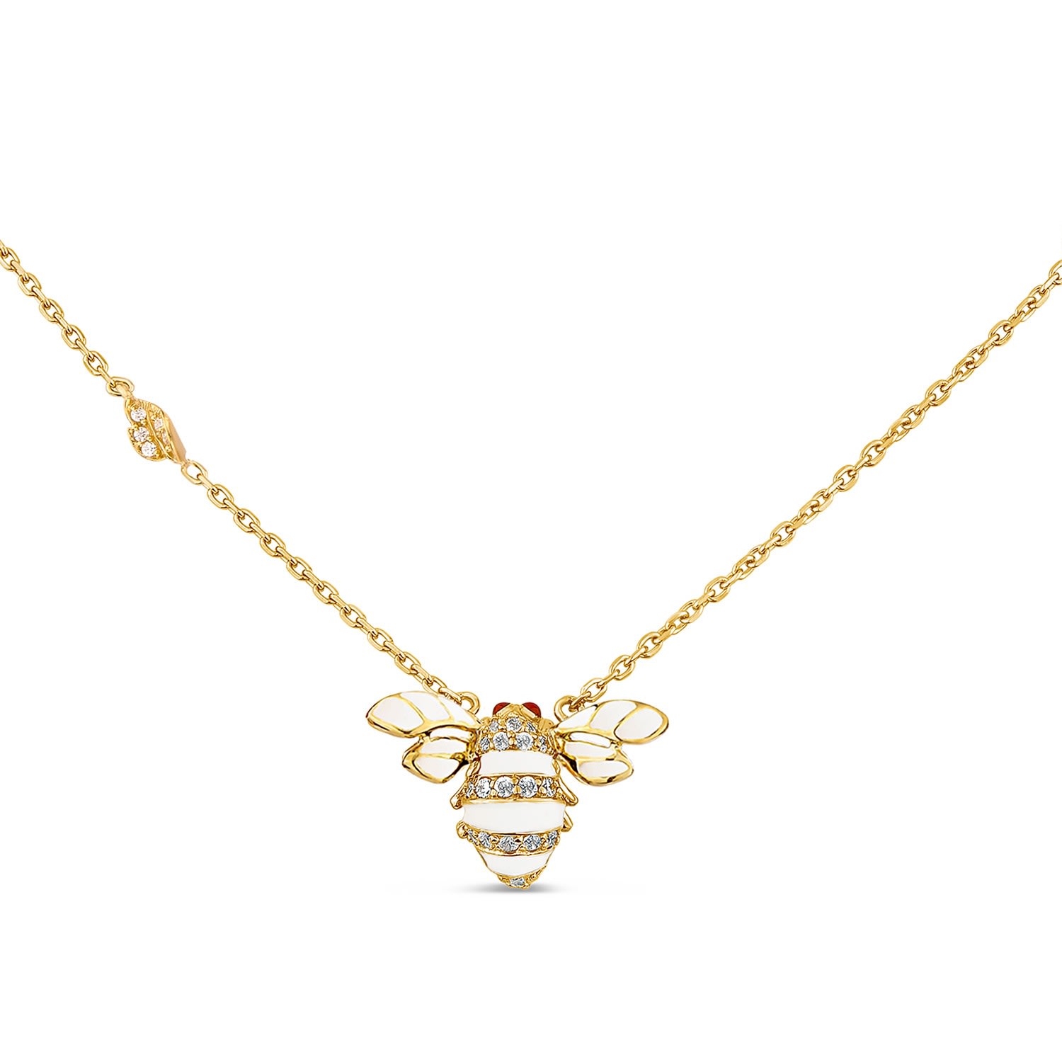 Sally Skoufis Women's Gold / White Queen Bee Necklace With Man Made Cz Diamond Stimulant & Ivory Enamel In 18k Gol