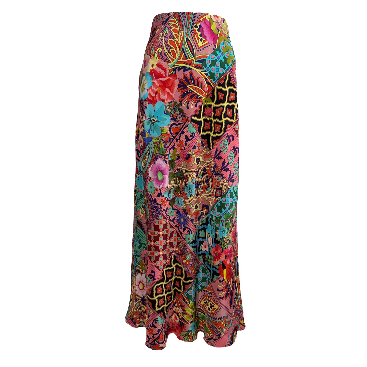 INTROVERTIE VIENNA WOMEN'S OIA BIAS CUT SILK MAXI SKIRT - MOSAIC MULTI