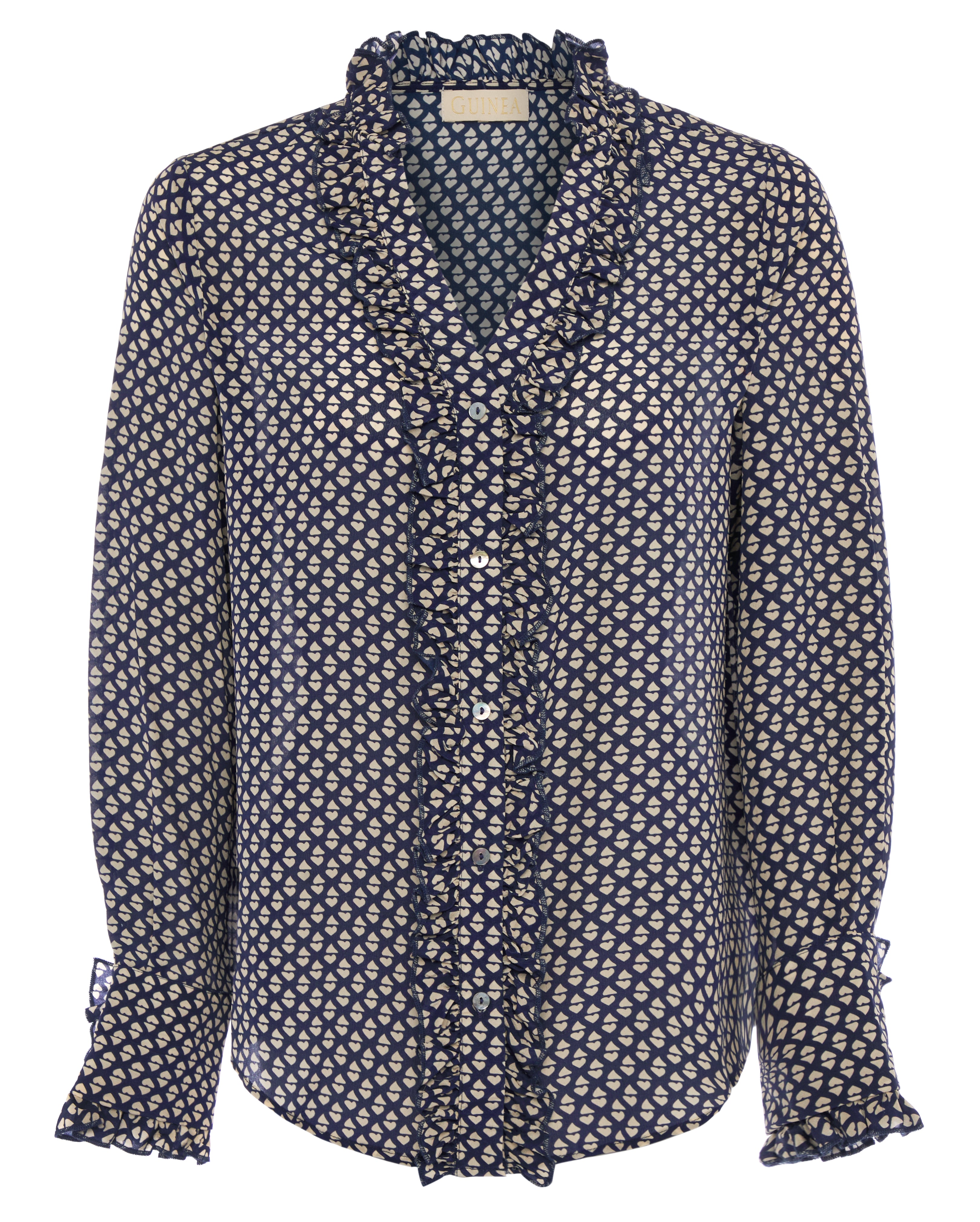 Guinea Women's Blue / White Navy Print Shirt - Blue Vintage Print With White Hearts In Blue/white