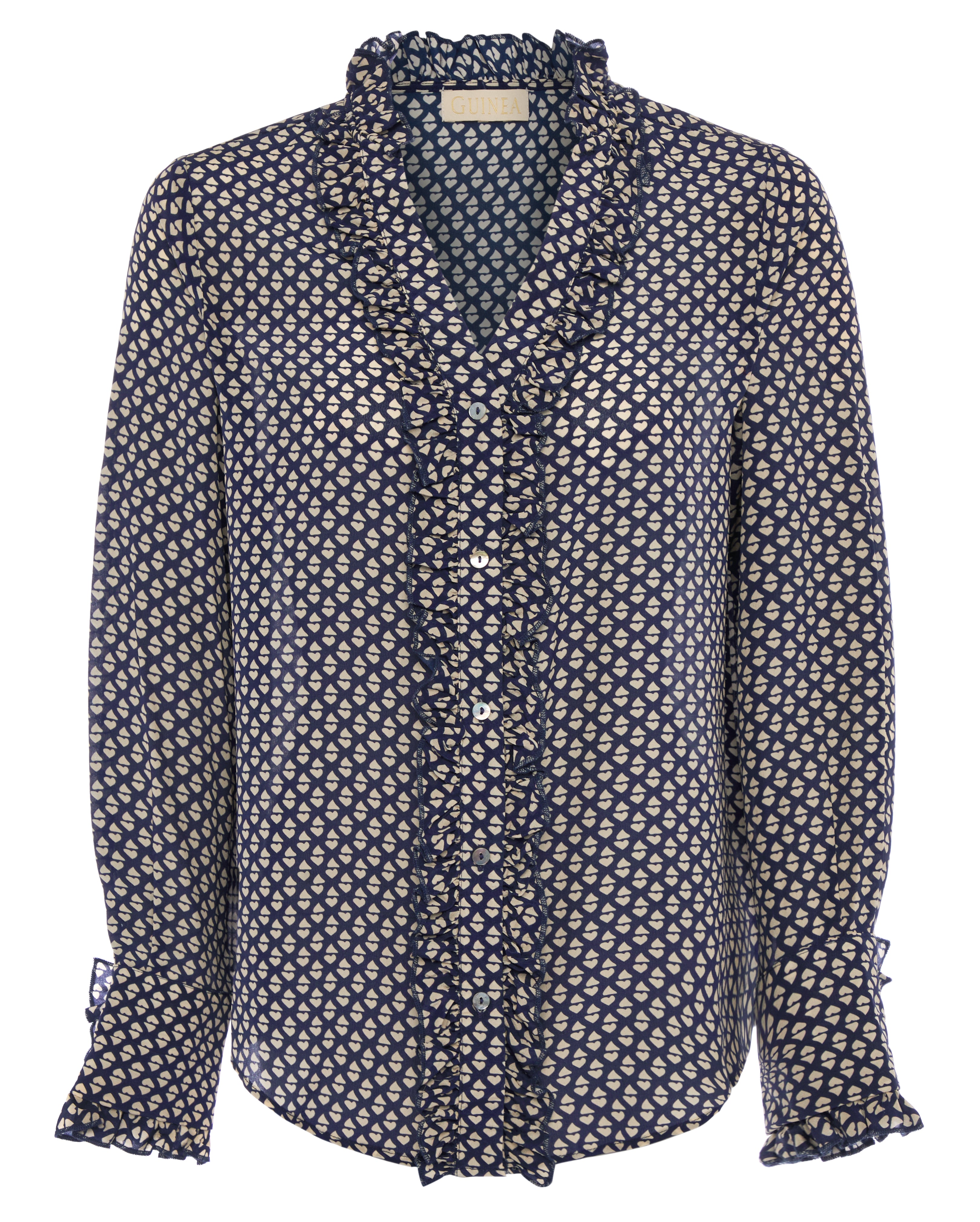 Women’s Blue / White Navy Print Shirt - Blue Vintage Print With White Hearts Small Guinea