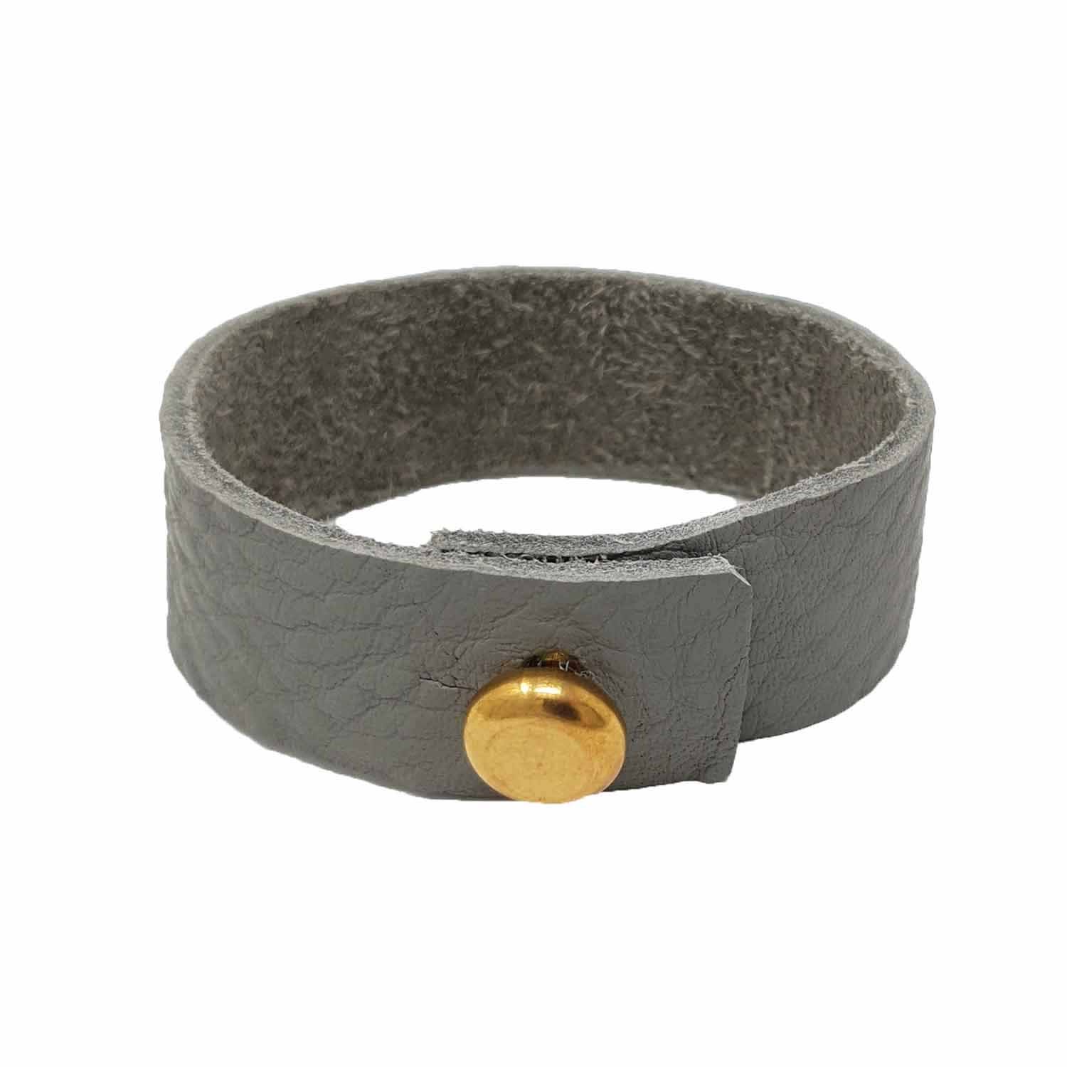 N'damus London Mens Grey Leather Bracelet With Large Brass Button In Gray