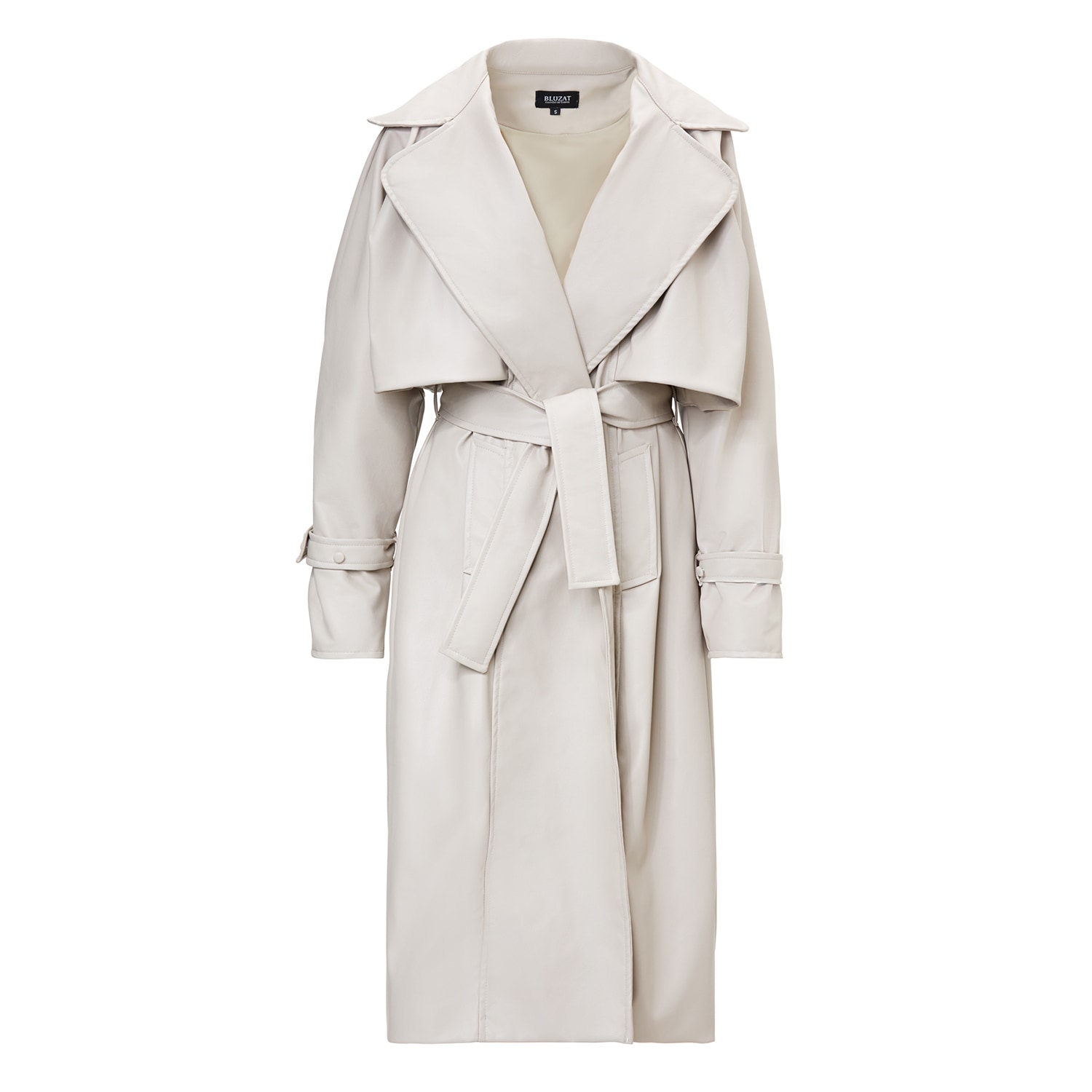 Women’s Neutrals Beige Leather Raglan Sleeve Trench Coat With Belt Small Bluzat