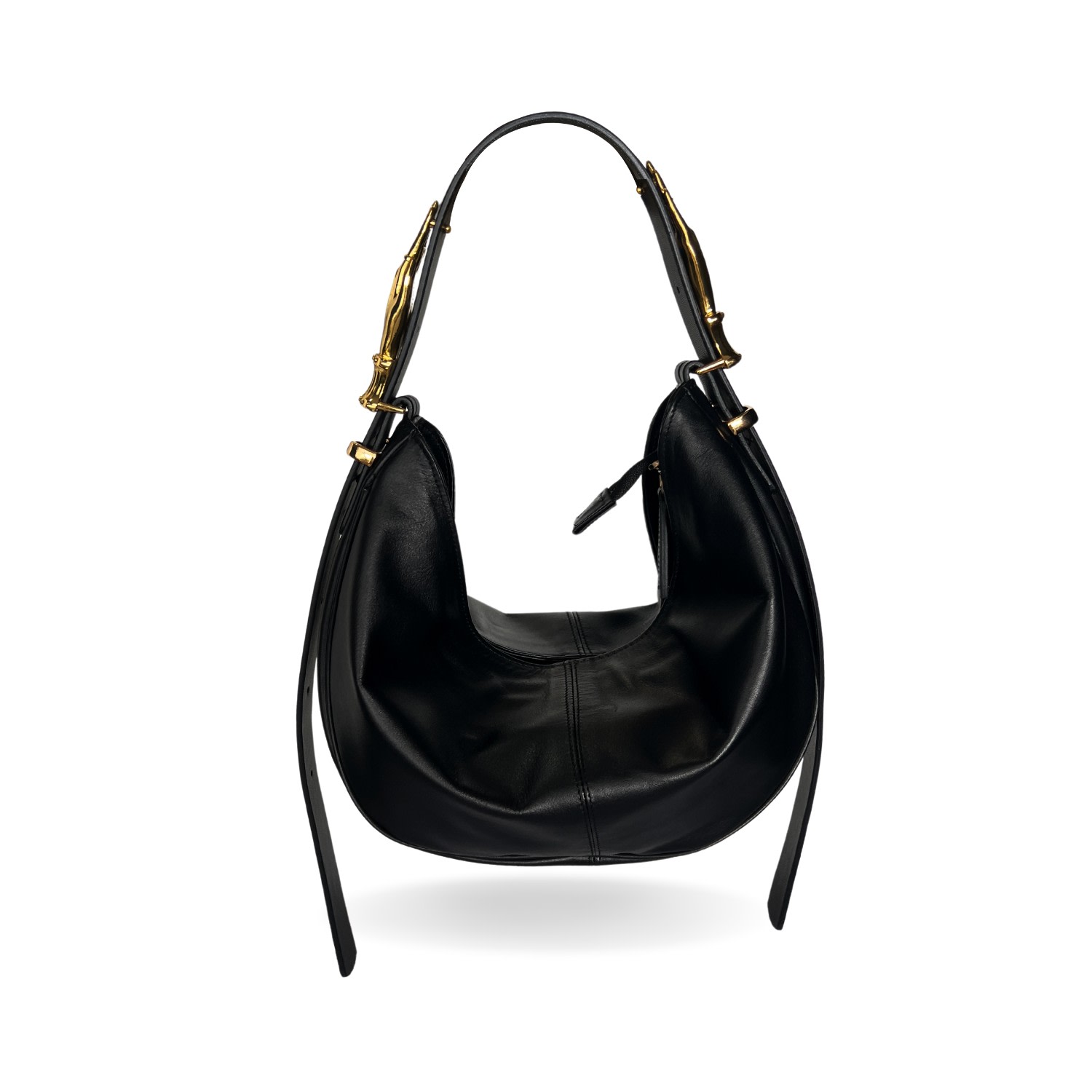 Indigolush Women's Hobo Adjustable Hand Shaped Leather Bag Midi Black Smooth In Black