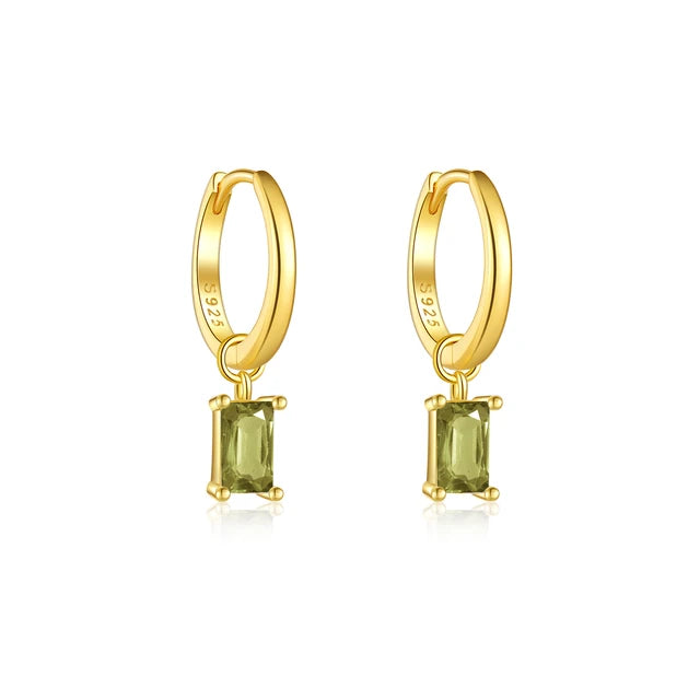 Nazzar Women's Gold / Green Baguette Green Peridot Charm Hoop Earrings