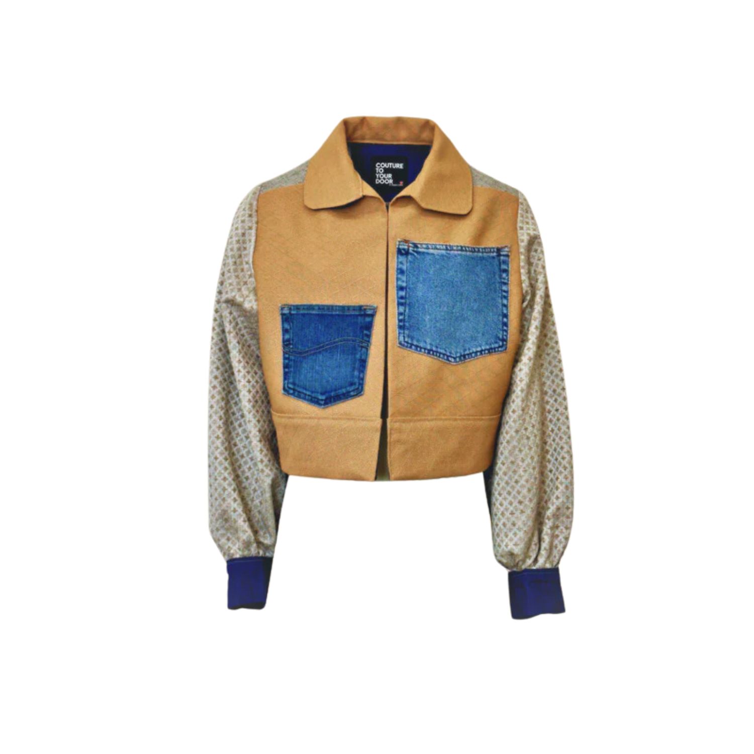 Women's Brown / Grey / Neutrals Upholstery Upcycled X Denim Jacket | Medium | Couture to Your Door