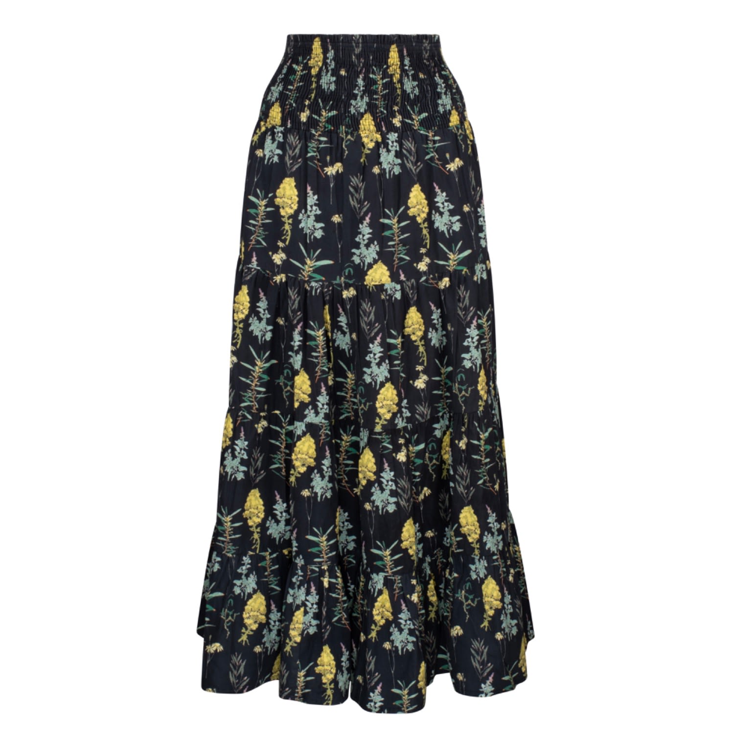 Women’s Delilah Maxi Skirt Black Floral M/L Goldie Hour