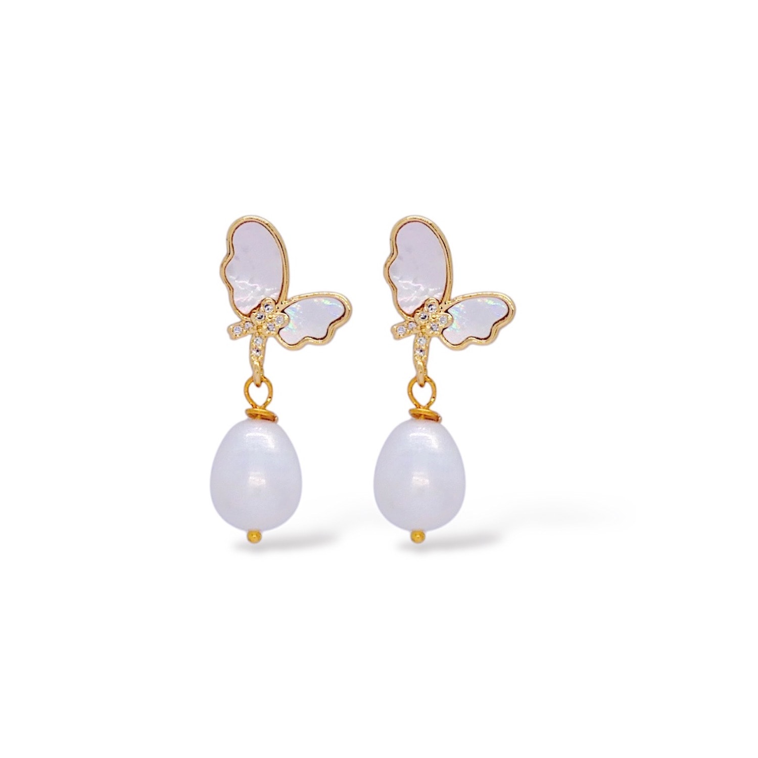 Valerie Chic Women's Gold / White Pearl Butterfly Earrings 18k Gold In Multi