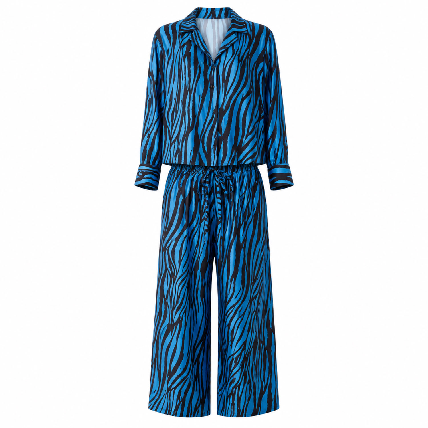 Chiarella Women's Blue / Black Selva Satin Trousers – Blue Zebra Print In Blue/black