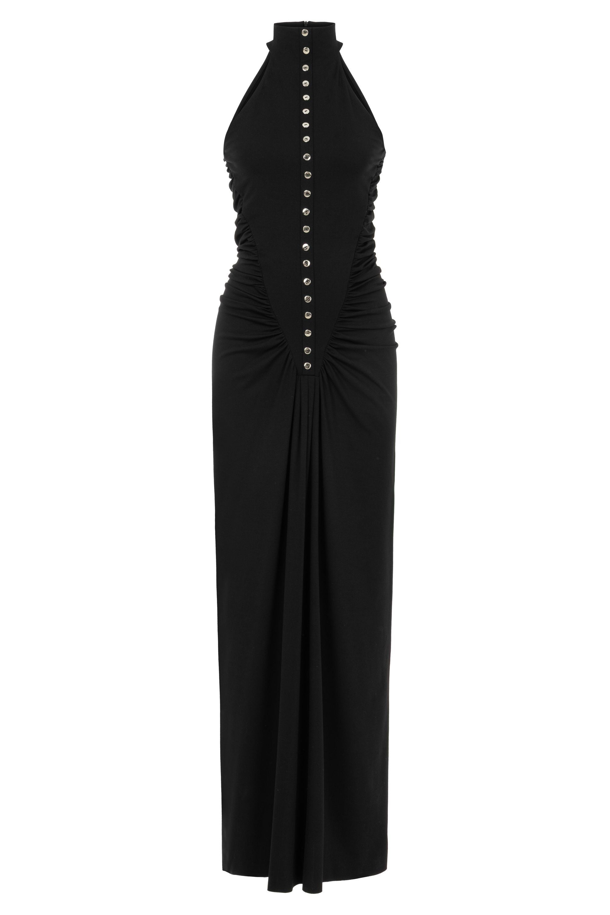Nocturne Women's Black Halter Neck Maxi Dress With Drape Details