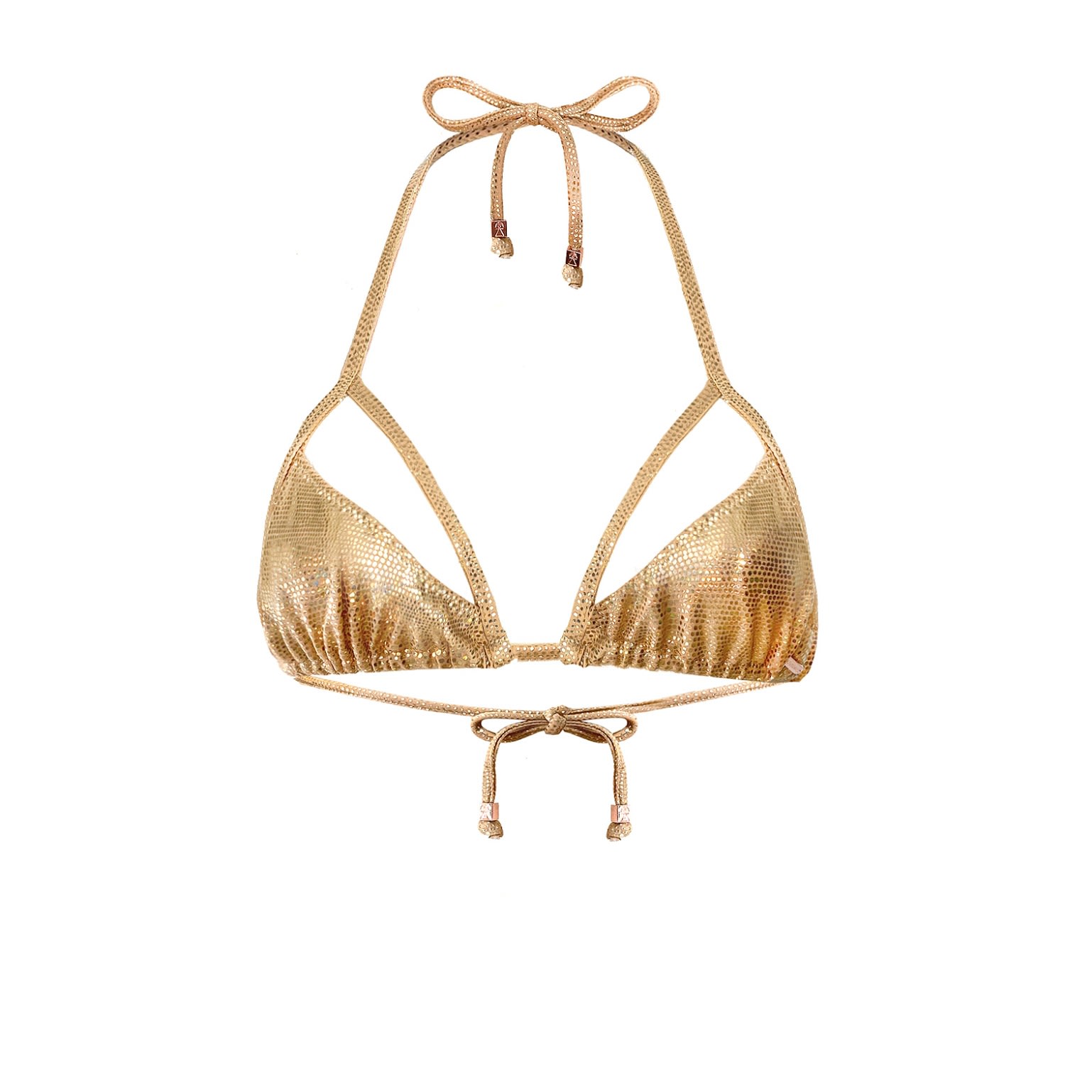 Women’s Gold Shiny Metallic Triangle Cut-Out Bikini Top Andrea Sargantana Small Elin Ritter Ibiza