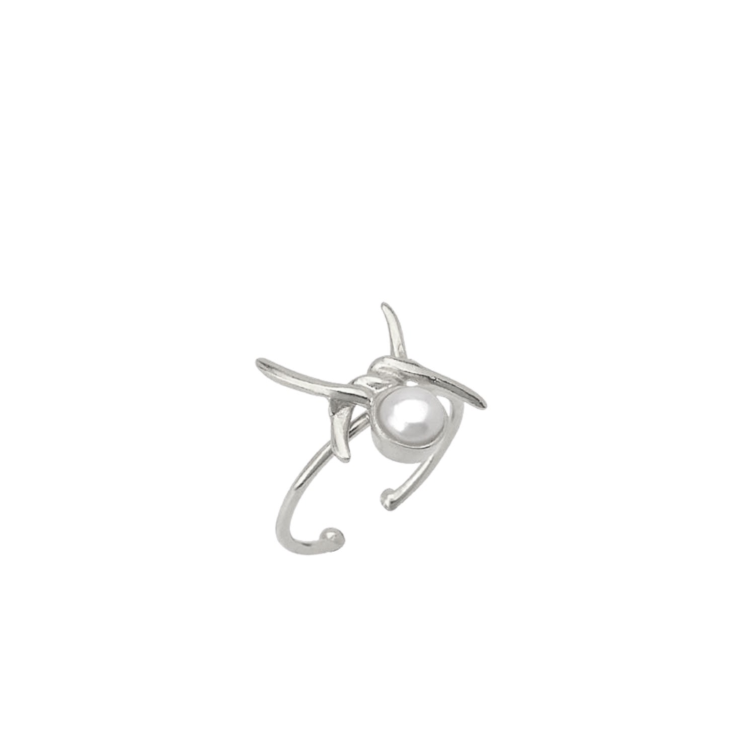 Women’s Barbed Wire Design Pearl Adjustable Sterling Silver Natural Hammered Ring - Silver Spero London