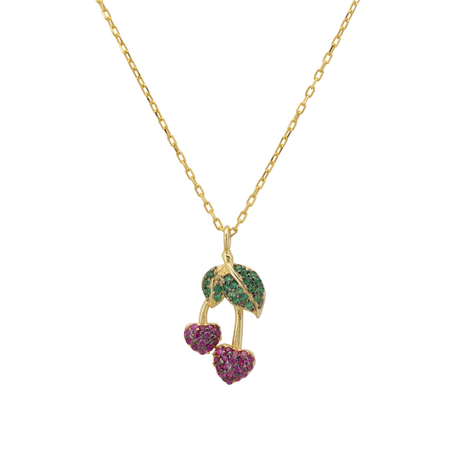 Women’s Gold / Green / Pink Sweet Cherry Necklace Gold Latelita