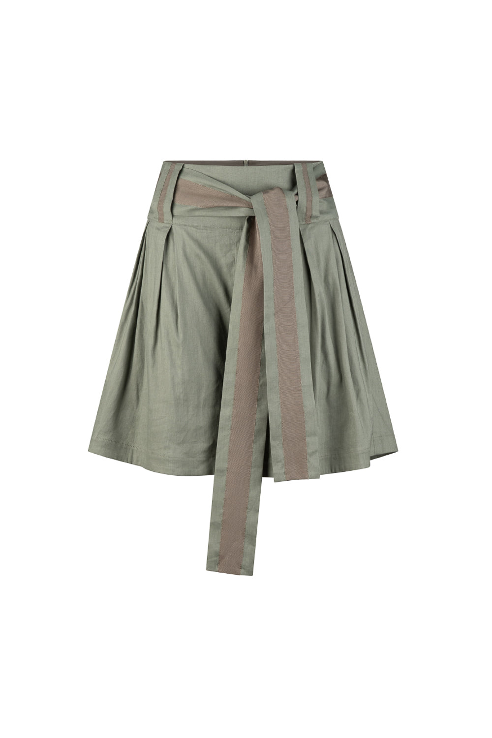 Green Florence High Waisted Linen Short - Khaki Medium Dref by D