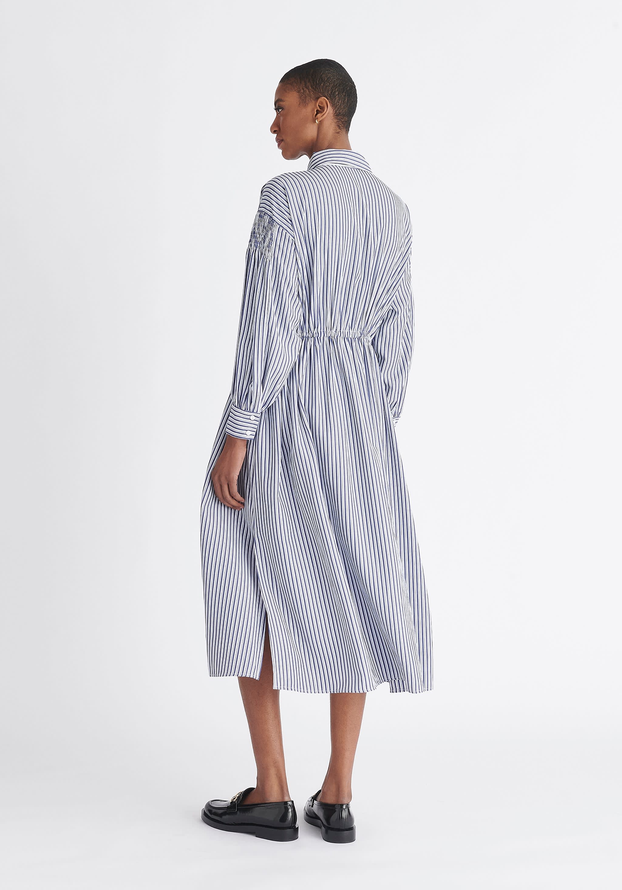 Striped Button Shirt Dress In Navy And White | PAISIE