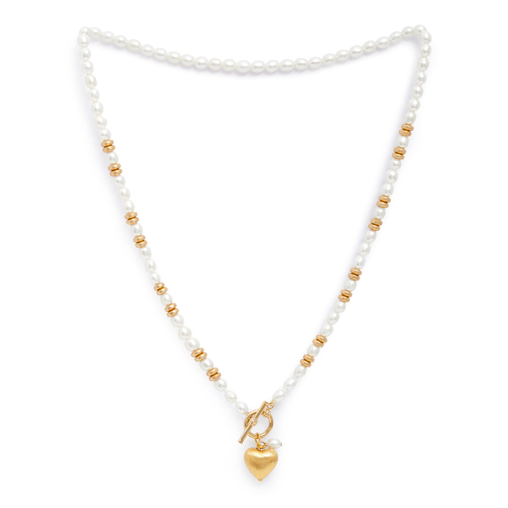 Pearls Of The Orient Online Women's Gold / White Amare White Cultured Freshwater Pearl Necklace With Gold Vermeil Heart & Gold H In Multi