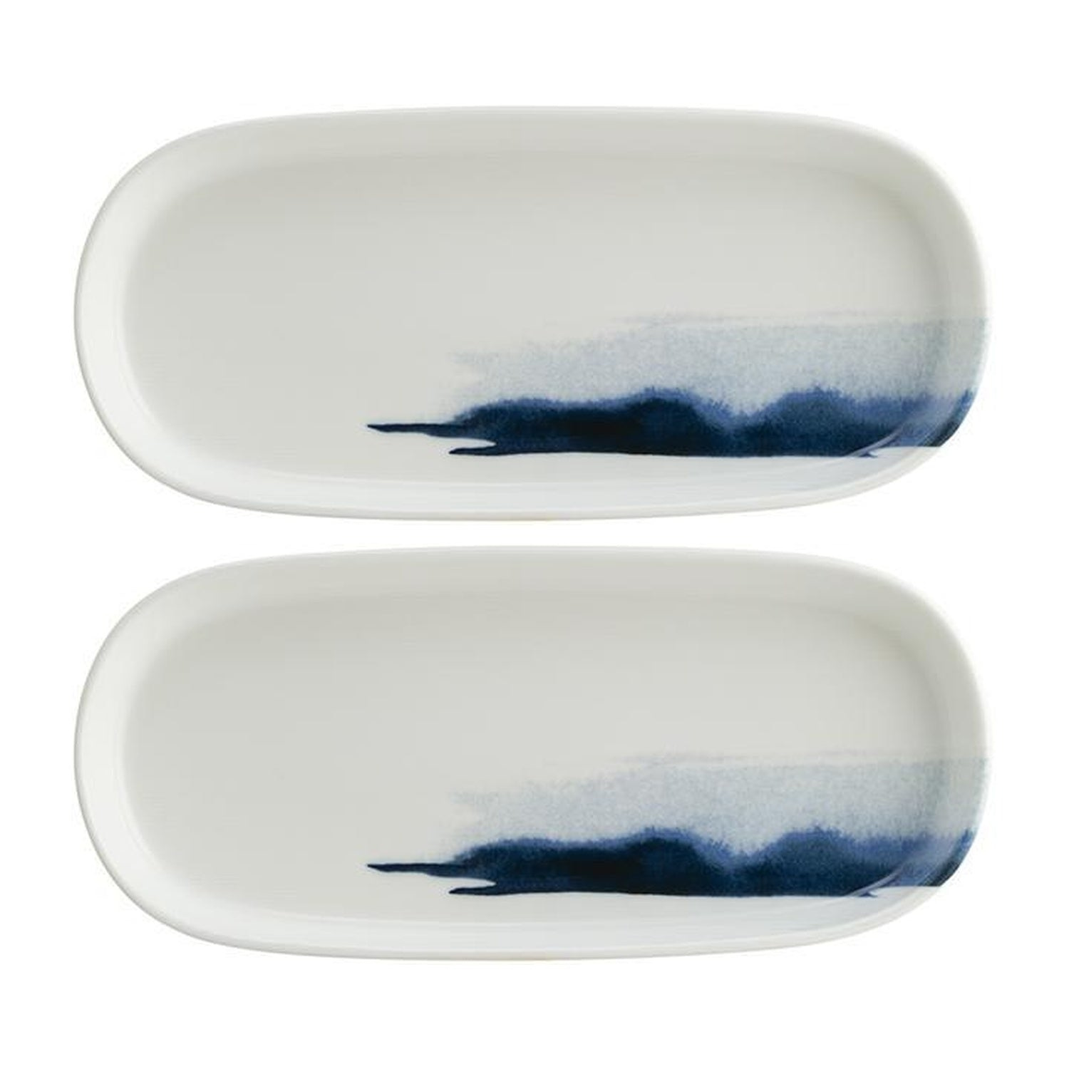 Turgla Home Blue / White Blue Wave Oval Decorated Porcelain Platter Set Of Two