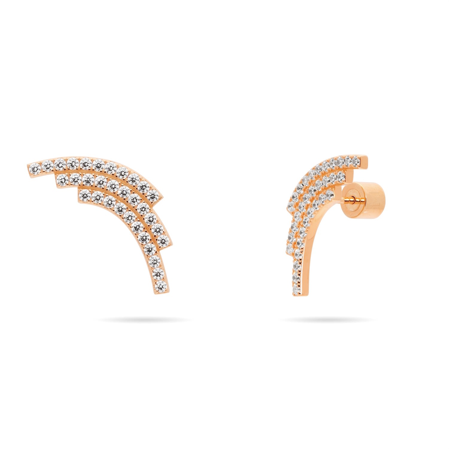 Meulien Women's Sequenced Triple Arc Earrings With Pave Cz - Rose Gold