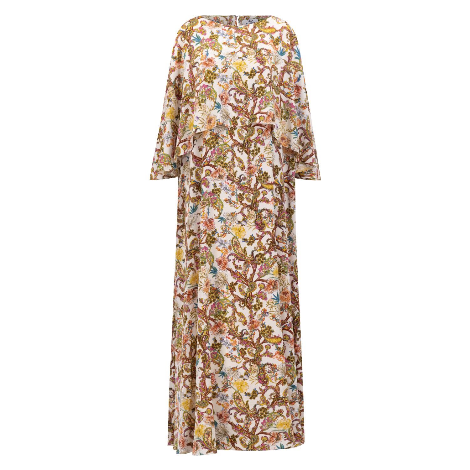 Azzalia Women's Printed Silk Kaftan With Flare Sleeves In White In White