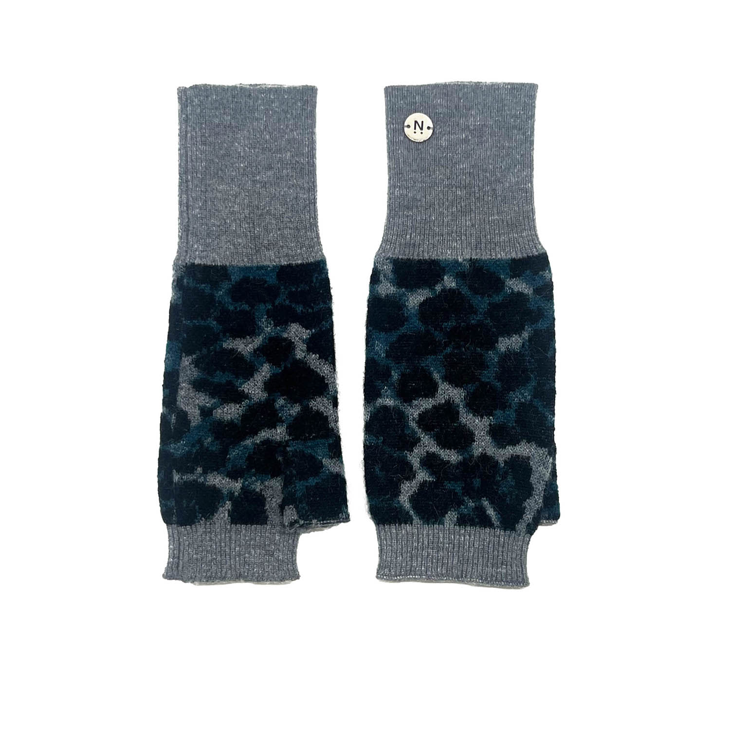 Nooki Design Women's Blue / Grey Darcy Leopard Fingerless Gloves In Grey In Gray