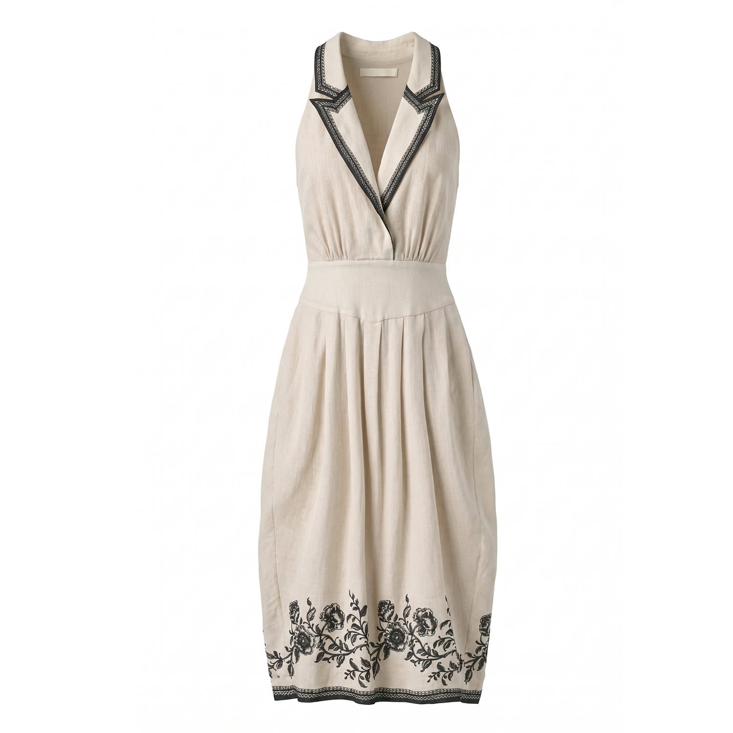 Belsize25 Women's White / Black Mughal Empire Series Pure Ramie Halterneck Vase Dress In Multi