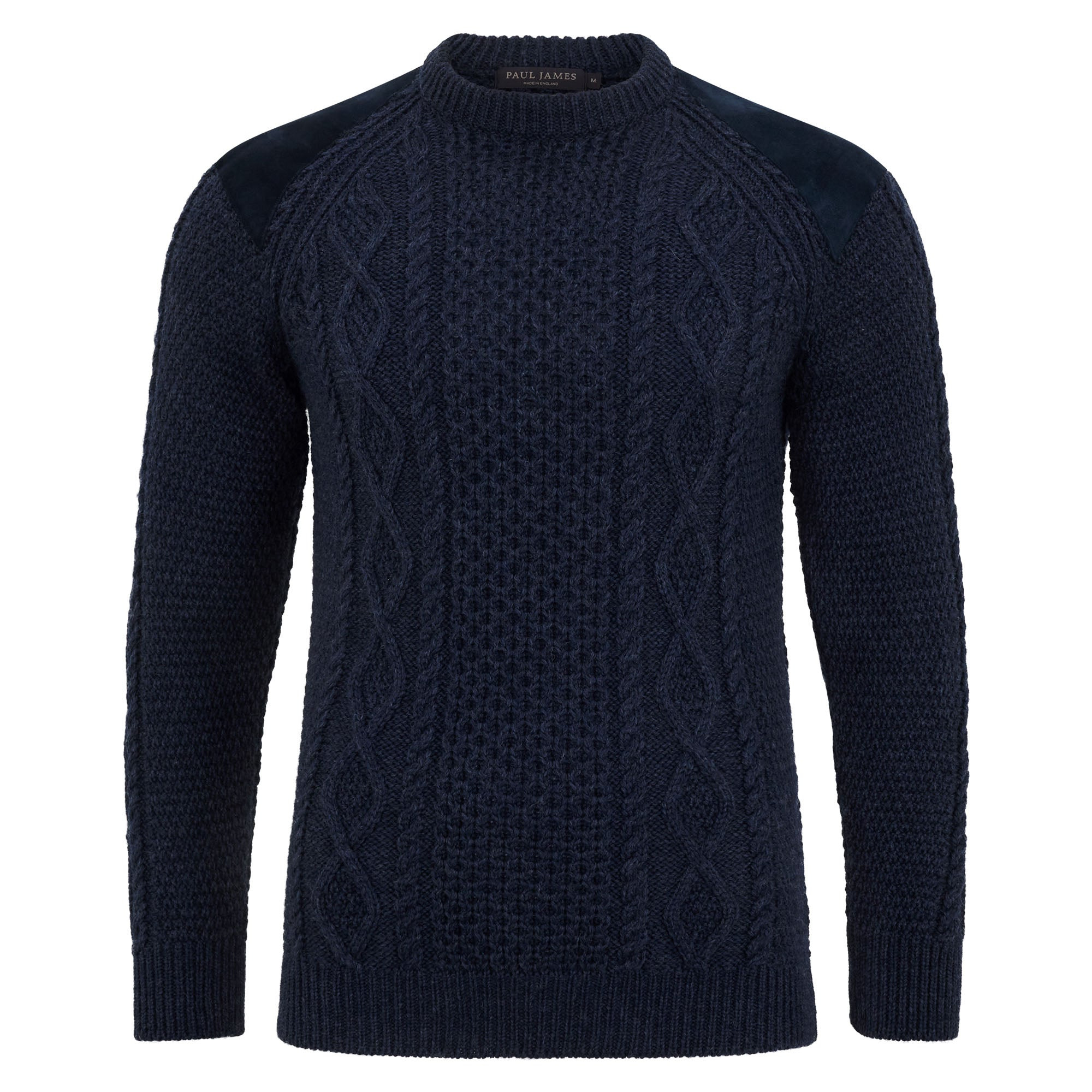 Paul James Knitwear Blue Mens Chunky Merino Wool Archie Shooting Jumper - Navy Melange In Blue