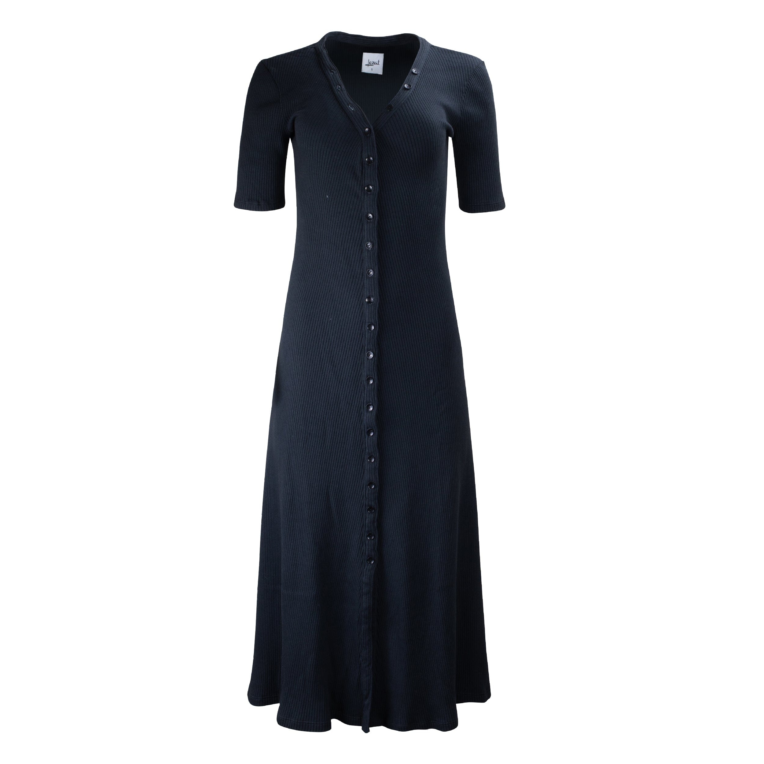 Women’s Erin Rib Button Up Maxi Dress - Black Small Lezat