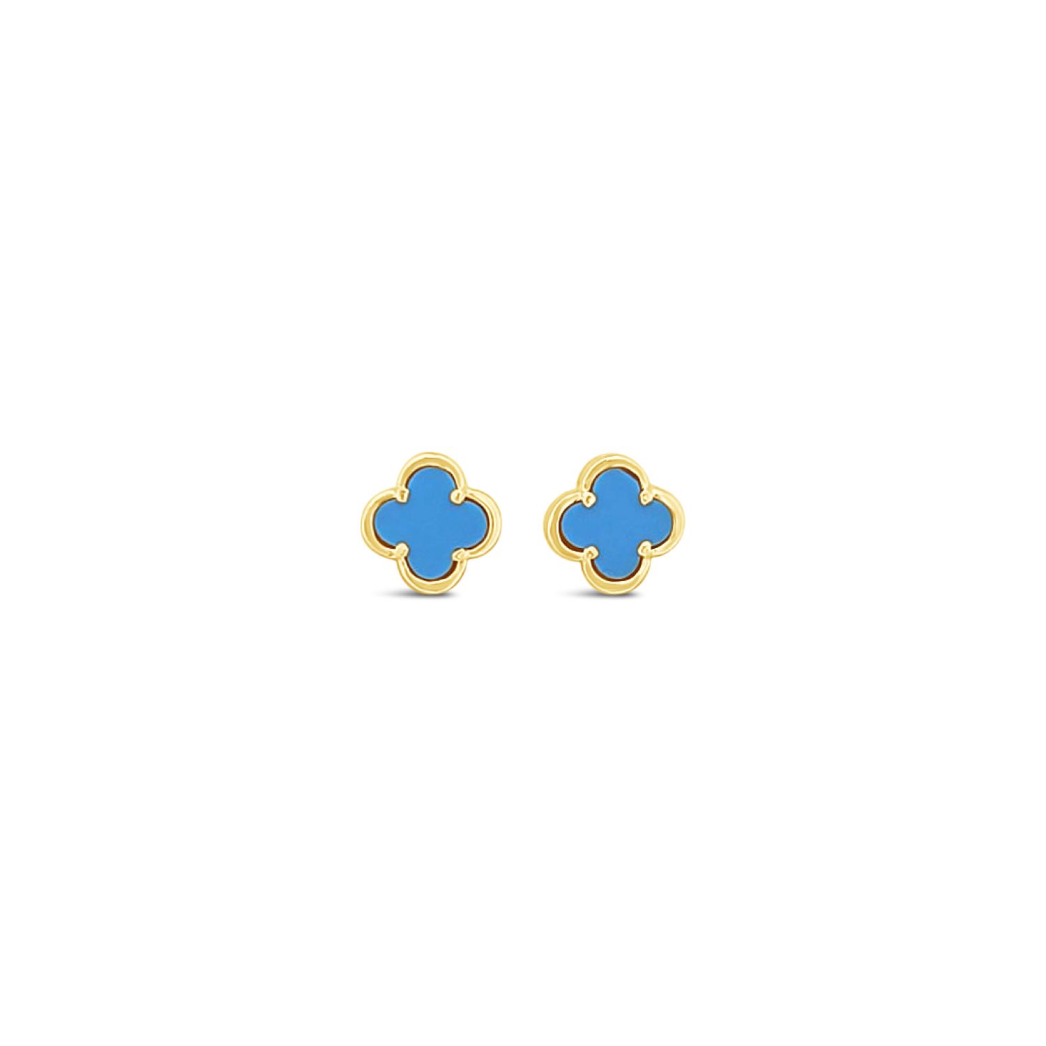 Women’s Blue Clover Stud Earring Eight Mm - Turquoise -Gold Lutiro