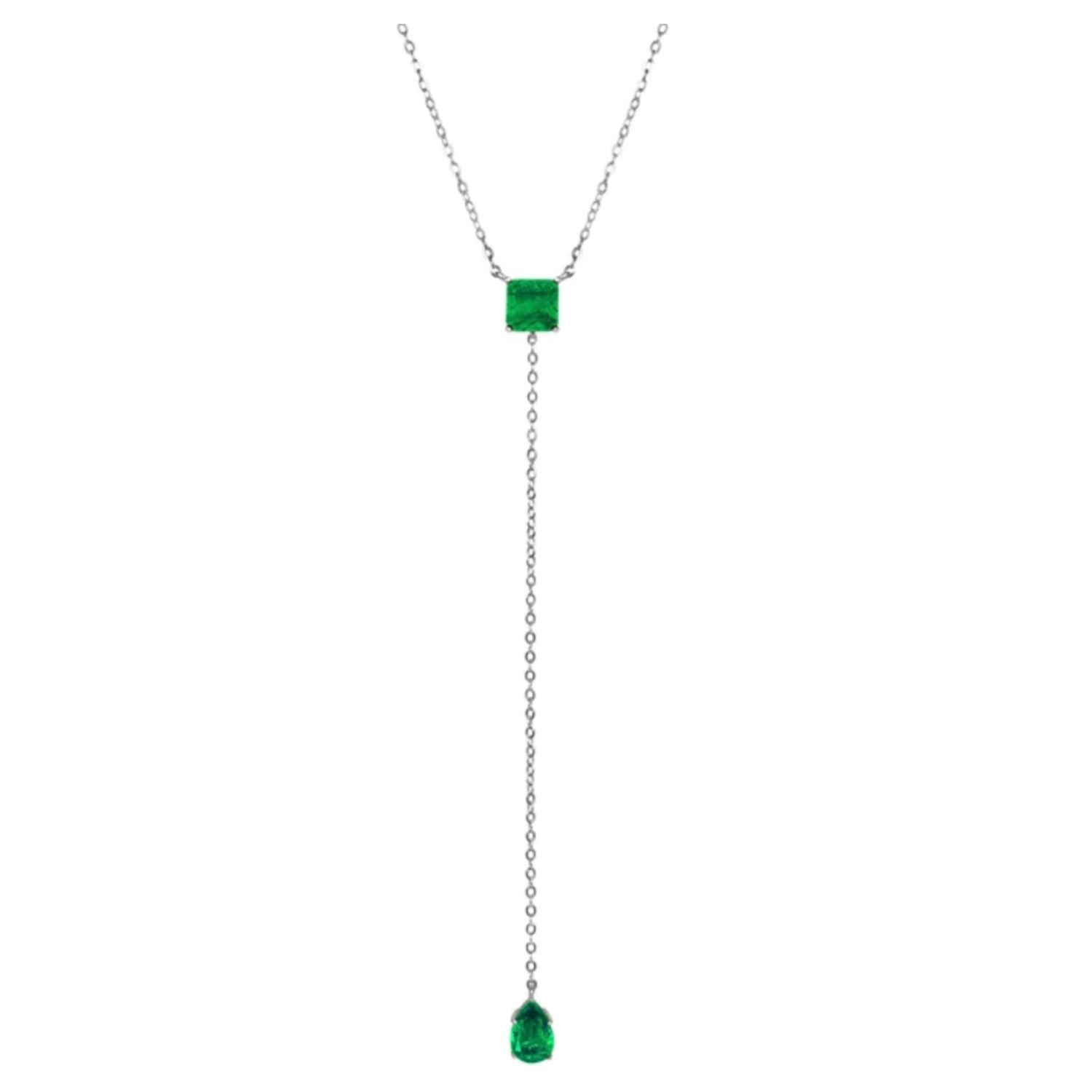 Women’s Silver Baguette & Pear Emerald Lariat Necklace Selen Jewels