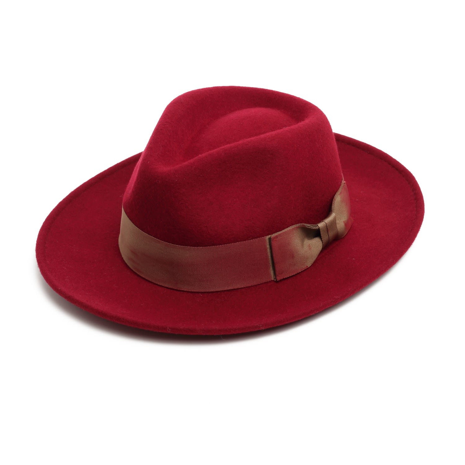 Women’s Red Felt Fedora Hat With Hand Painted Band Medium Justine Hats