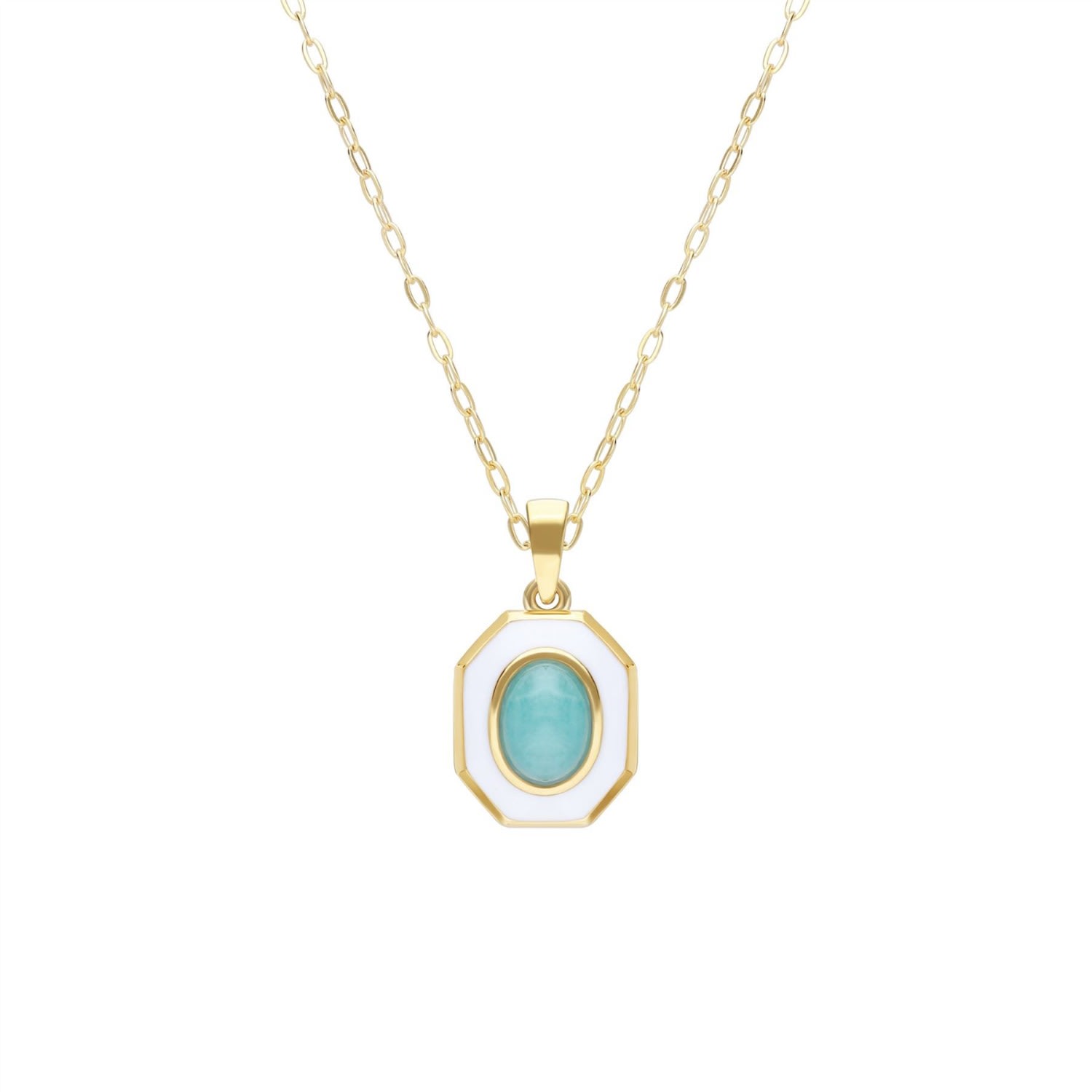 Women’s White / Gold / Green White Enamel & Amazonite Pendant Gemondo