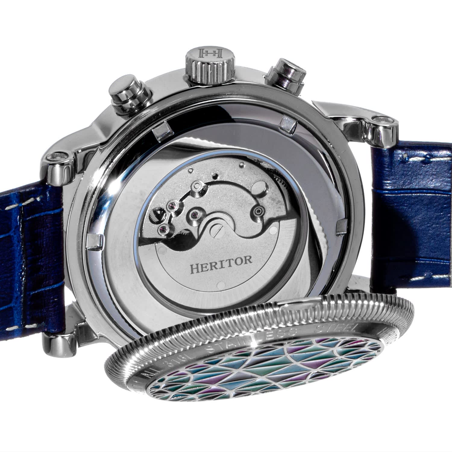 Legacy Leather-Band Watch with Day and Date - Blue, Silver
