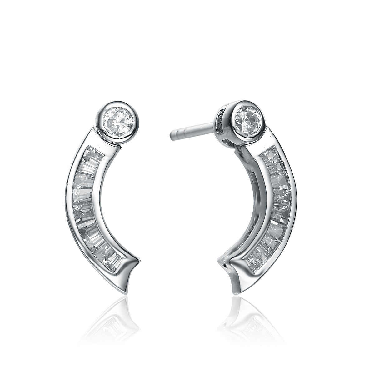 Genevive Jewelry Women's White / Silver Cubic Zirconia Sterling Silver White Gold Plated Baguette Bessel Set Earrings In Multi