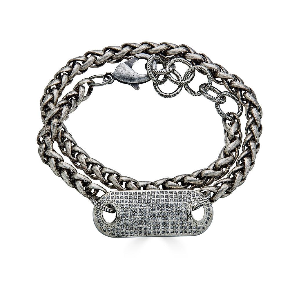 Loni Paul Jewelry Women's Matte Silver Double Wrap Bracelet With Pave Connector In Silver