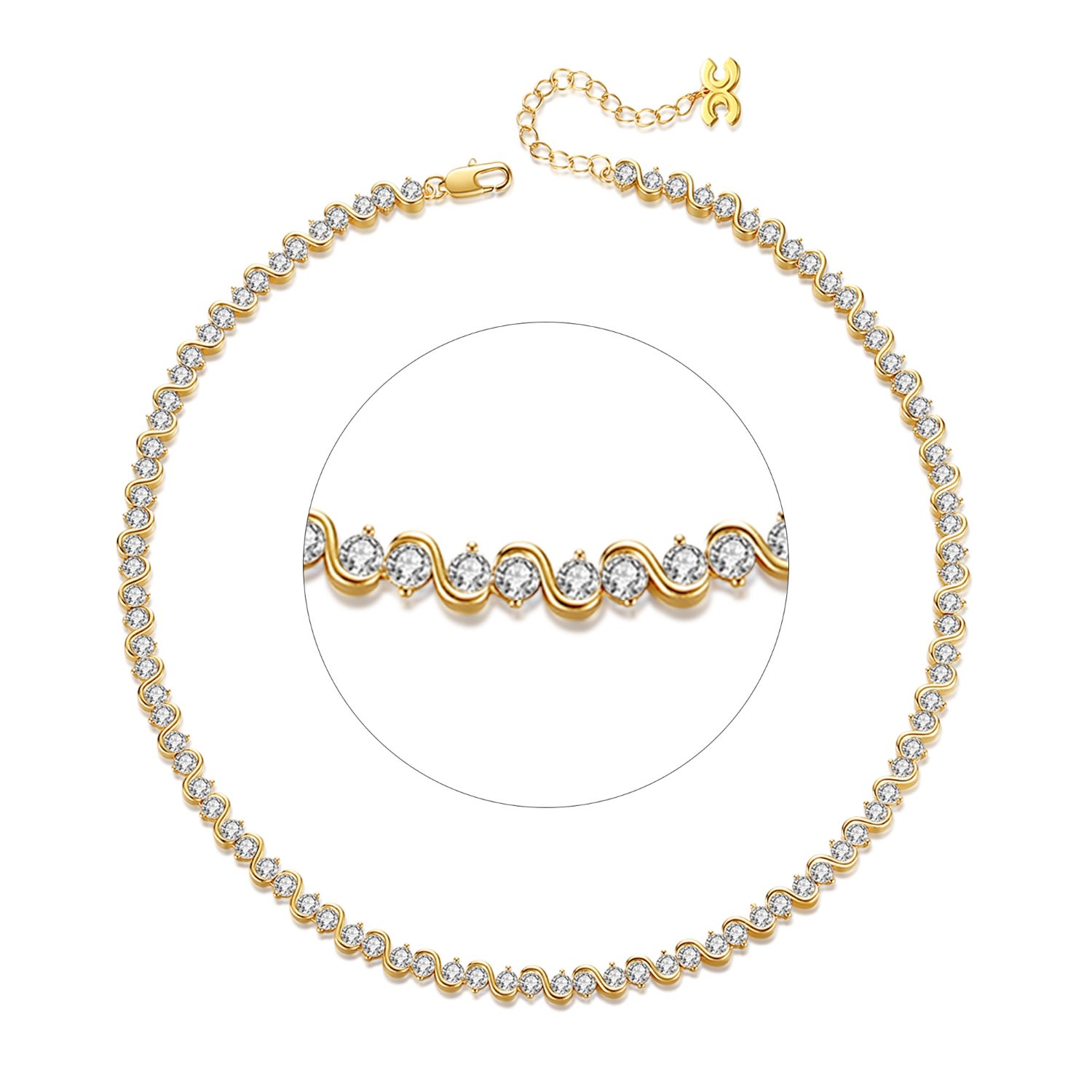 Women’s Golden Wave Zirconia Necklace Classicharms