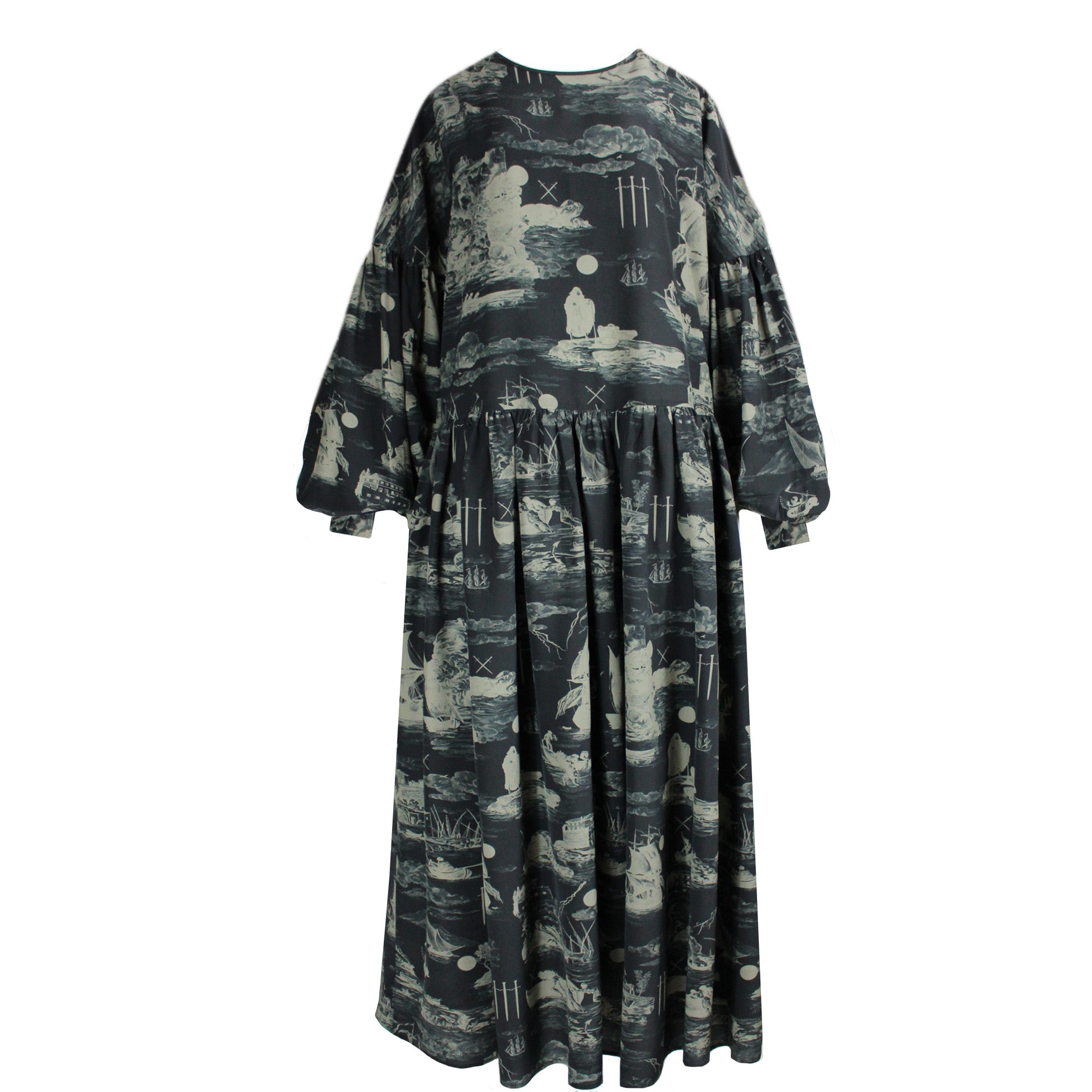 Women’s Dusk Dress In Doomed Voyage Print, Black & Beige Medium Klements