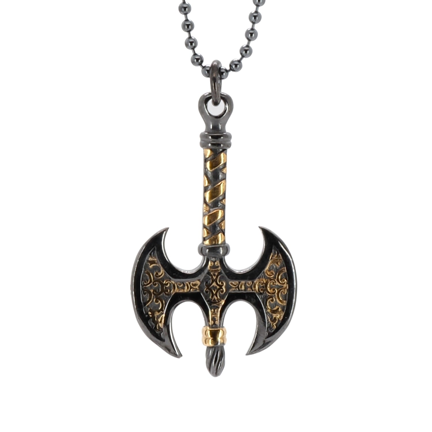 Gold / Silver Viking Axe Men Sterling Silver & Gold Pendant Chain Necklace - Gold Ebru Jewelry