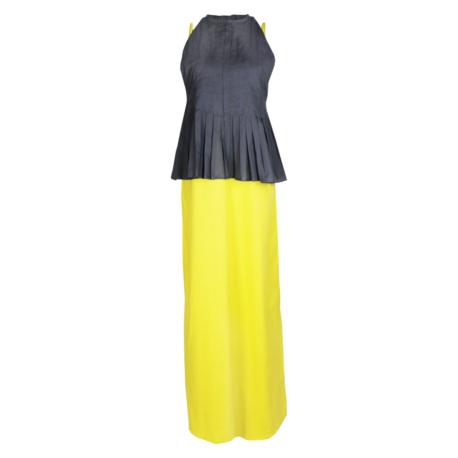 yellow pleated maxi dress
