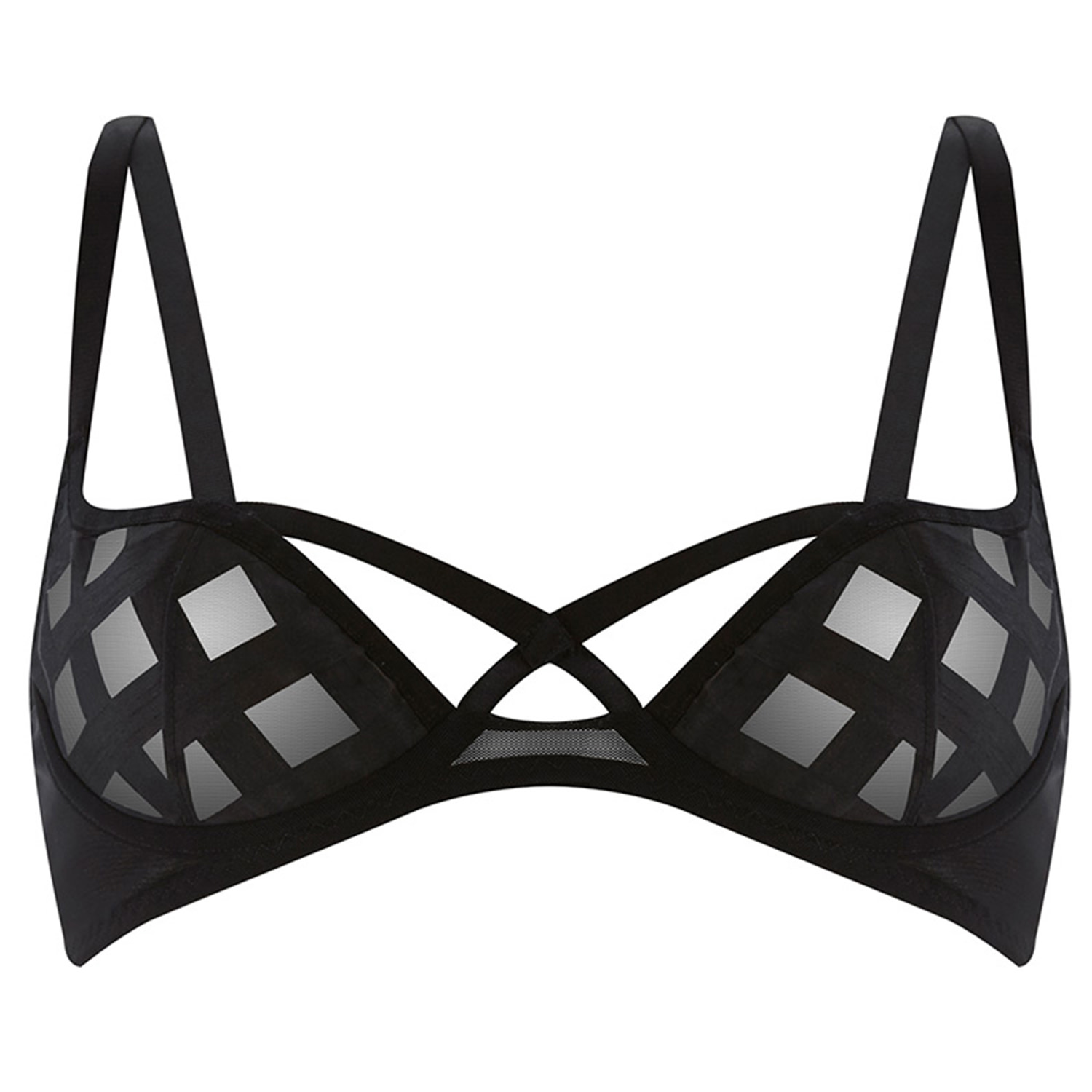 Reckless Wolf Women's Black Burnout Bra - Double Stripe Organza Cups With Strap Detail In Black