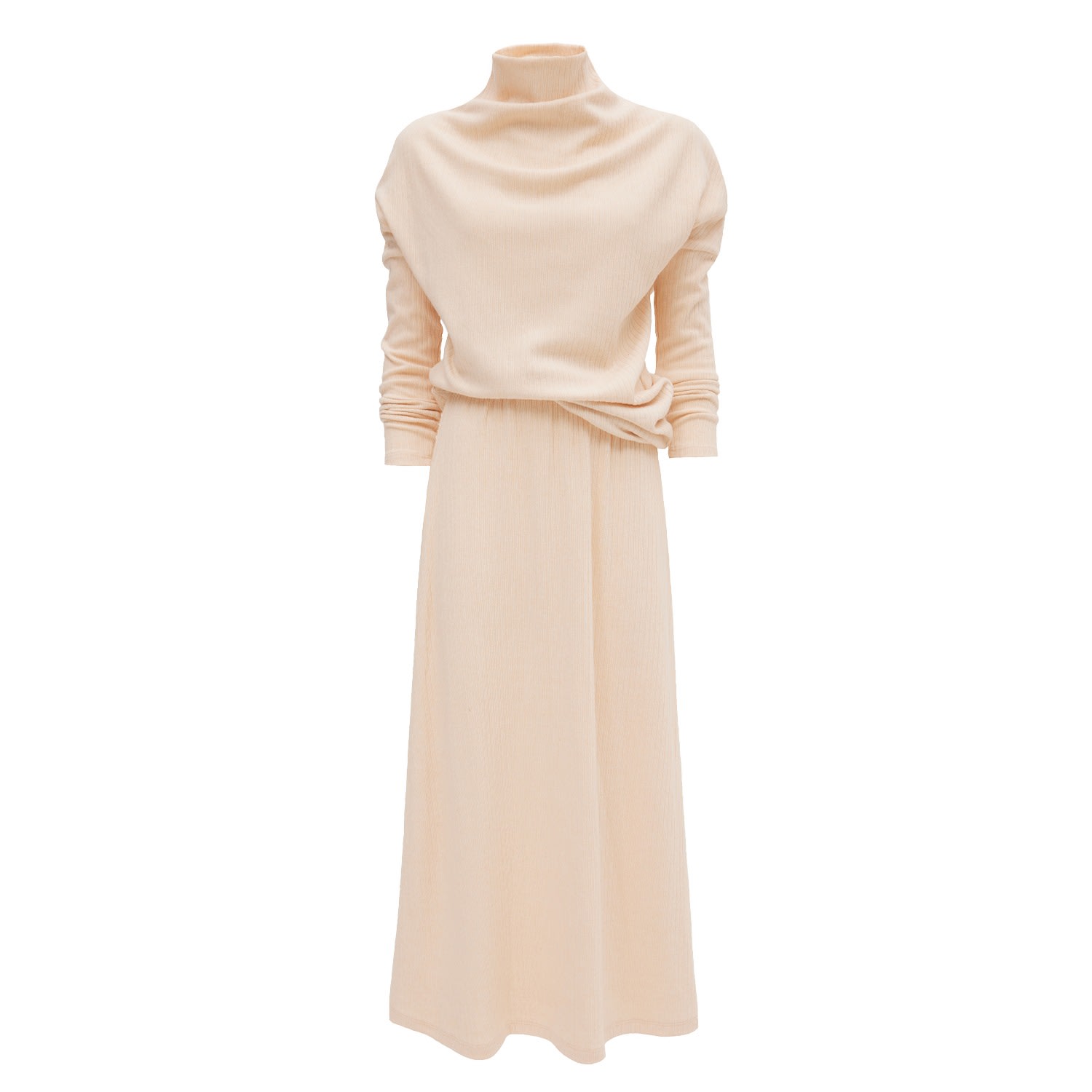 Julia Allert Women's Neutrals Beige Rib Knit Suit Asymmetric Blouse & Basik Skirt In Beige