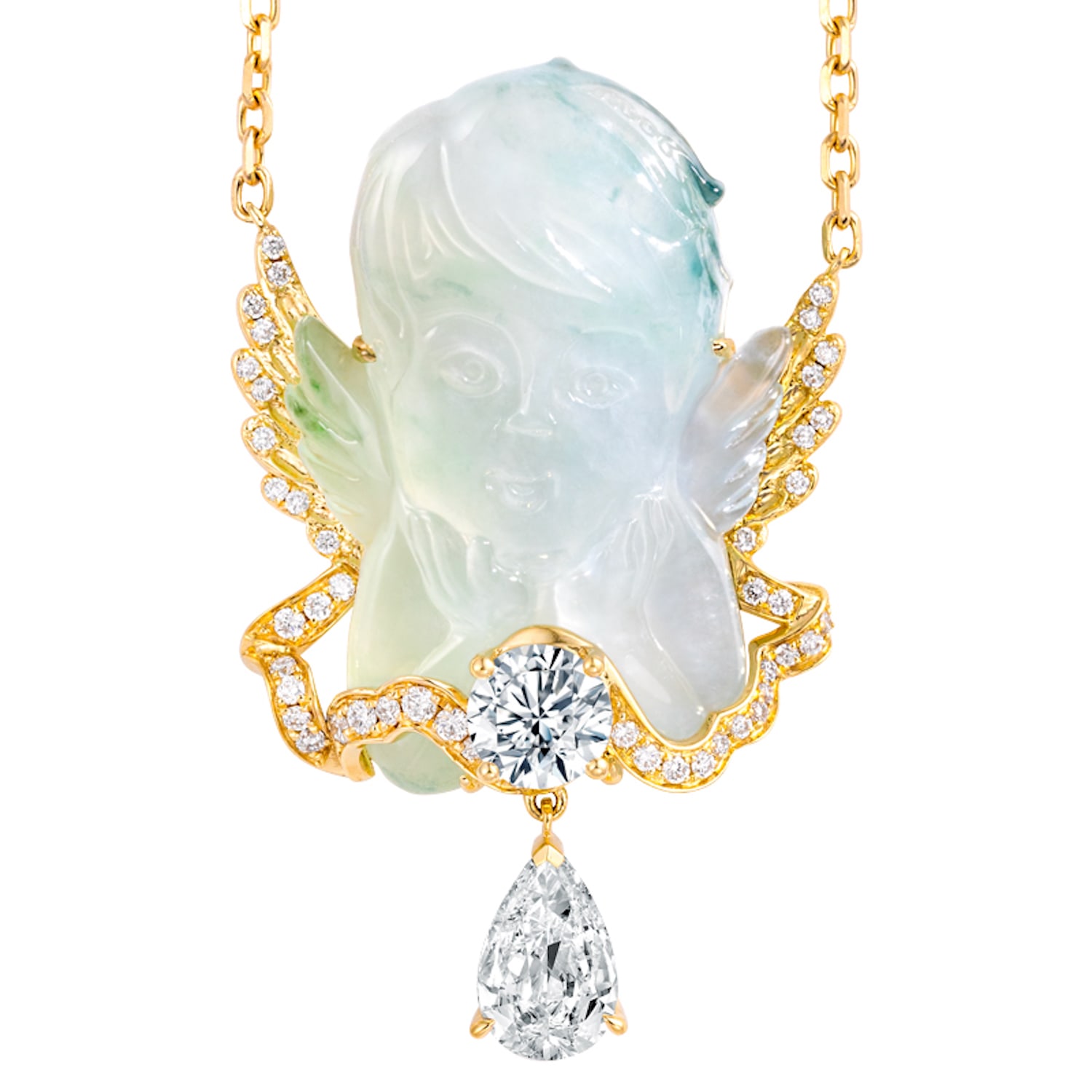Jiaying Wang Wjy Studio London Women's Green / Gold Angel Diamond Jade Earring