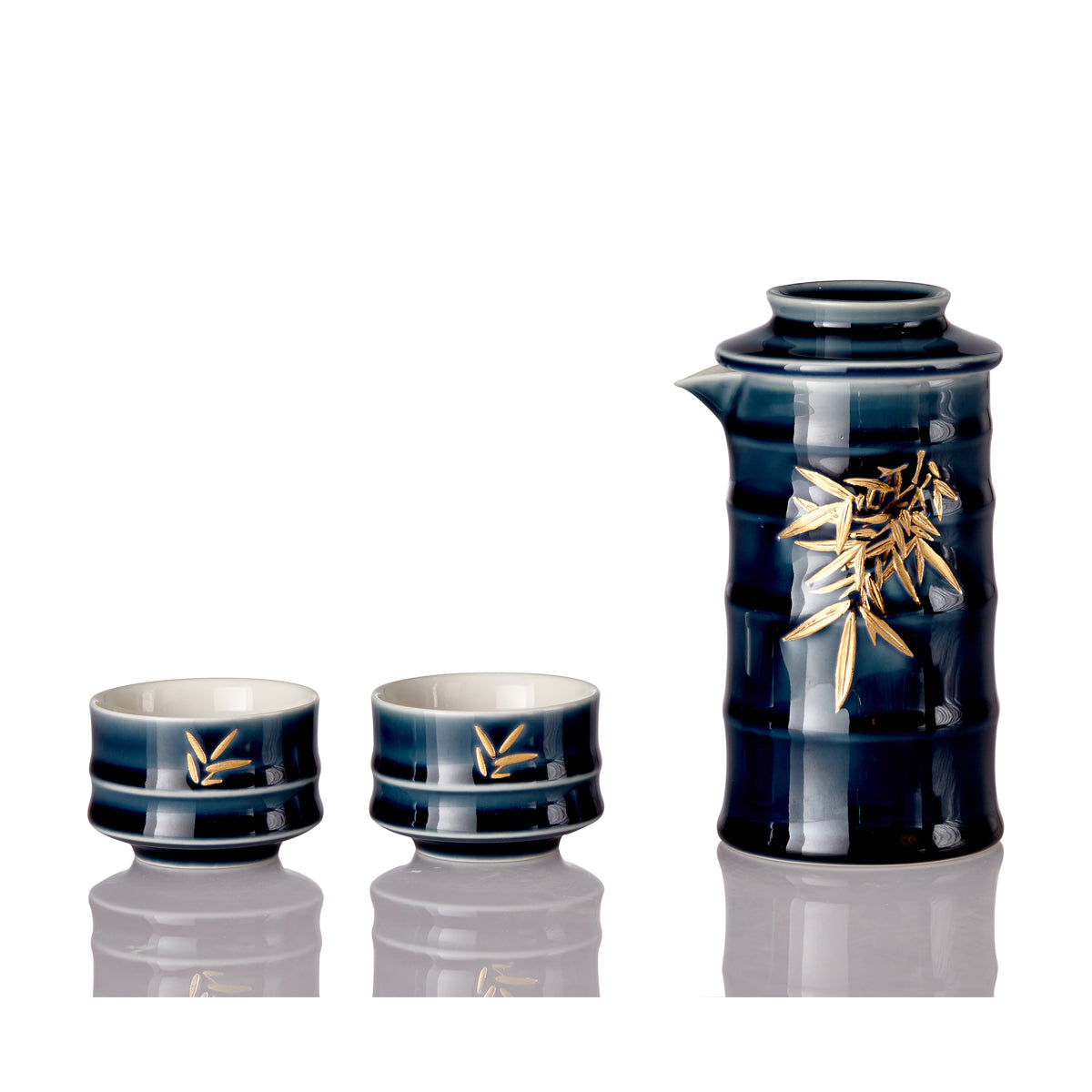 Gold / Blue Bamboo Kungfu Tea Set 1 Pot With 2 Cups With Carrying Case- Sapphire Blue /Gold Acera