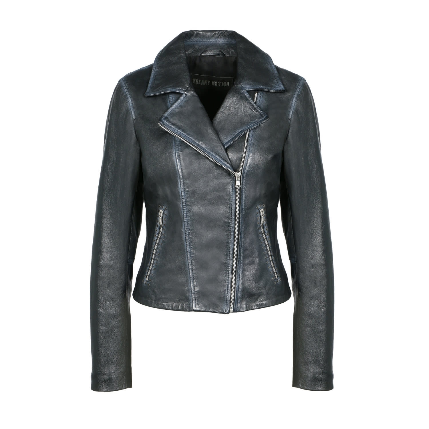 Women's Rivet Leather Biker Jacket Black | Small | Freaky Nation