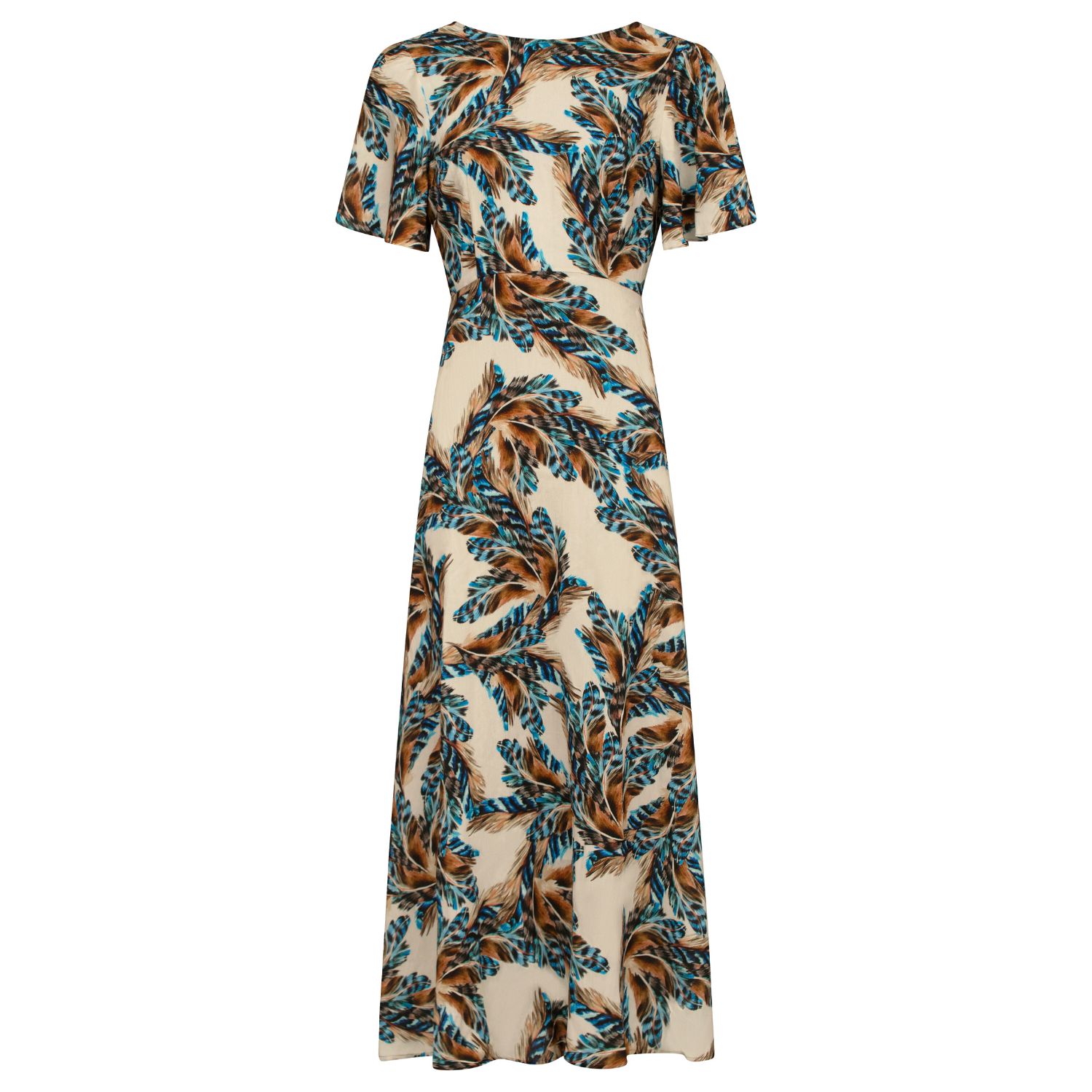 Traffic People Feckless Feathers Bonnie Dress By In Cream In Blue/brown/white