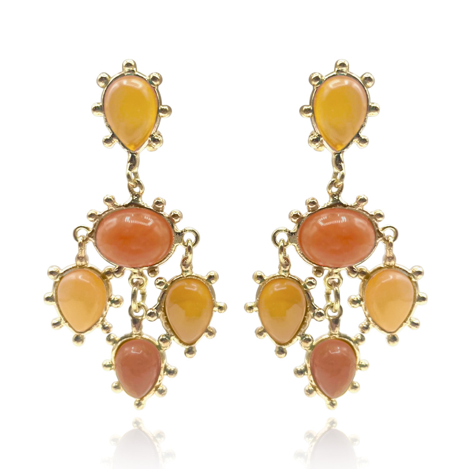 Michael Nash Jewelry Women's Gold / Orange Clip On Earrings With Lemon Onyx And Aventurine Pear And Oval Drops In Multi